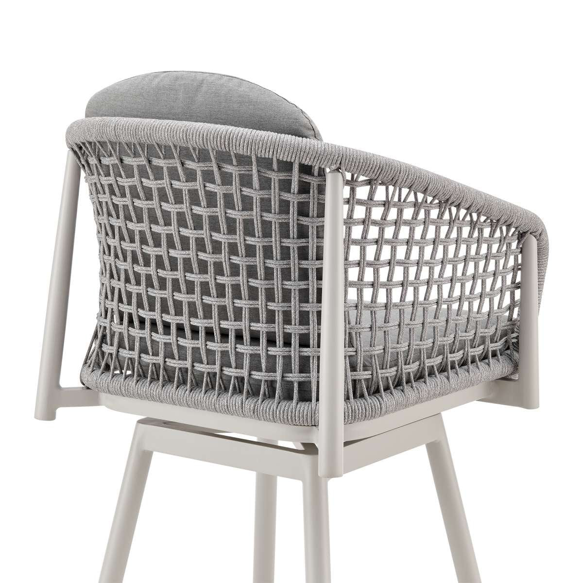 Rhodes Outdoor Patio Swivel Bar Stool in Aluminum with Light Gray Rope and Cushions By Armen Living - Image 4