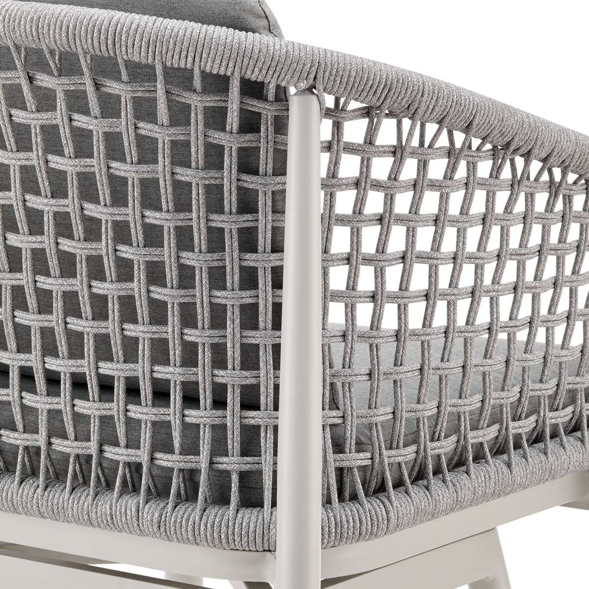 Rhodes Outdoor Patio Swivel Bar Stool in Aluminum with Light Gray Rope and Cushions By Armen Living - Image 8