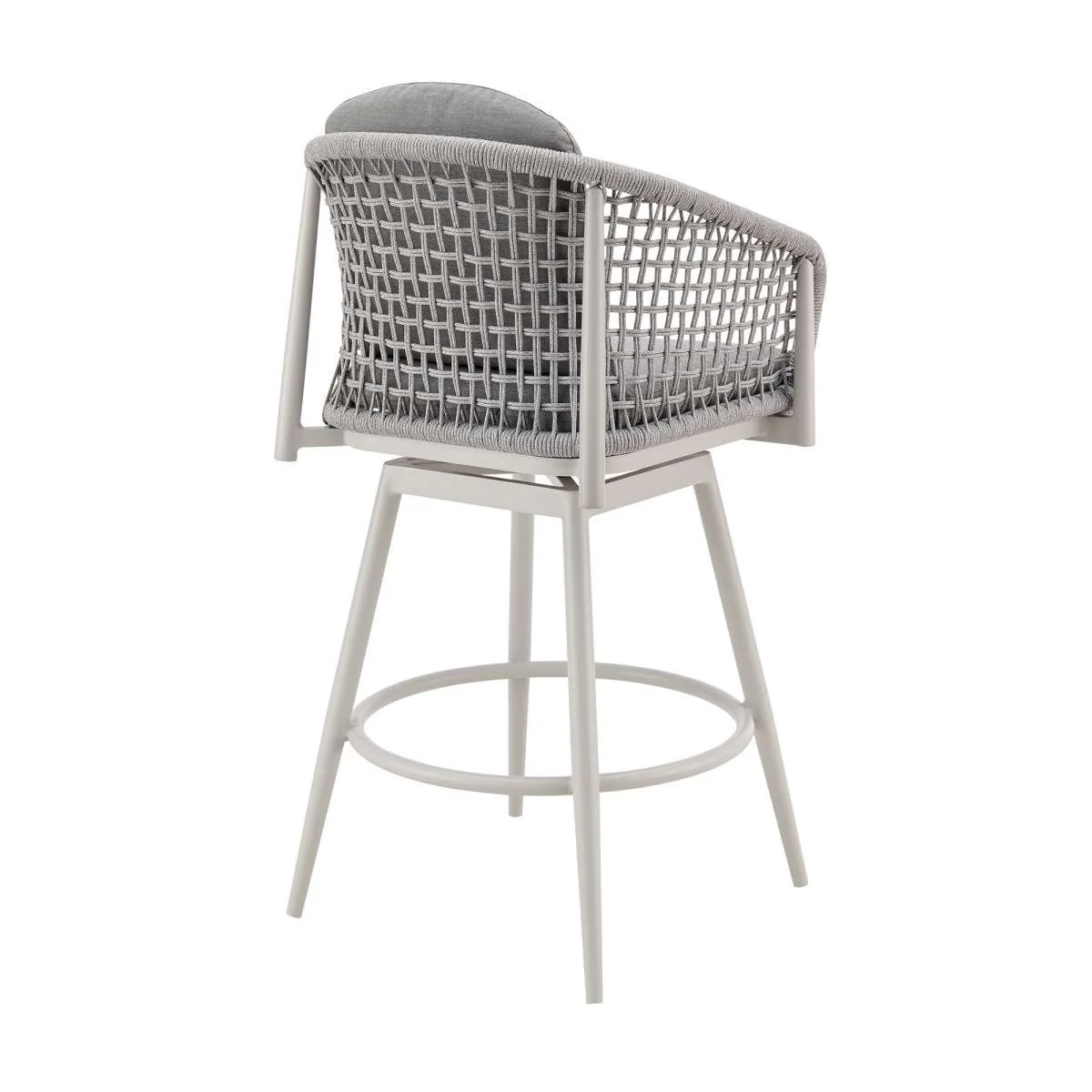 Rhodes Outdoor Patio Swivel Counter Stool in Aluminum with Light Gray Rope and Cushions By Armen Living - Image 3