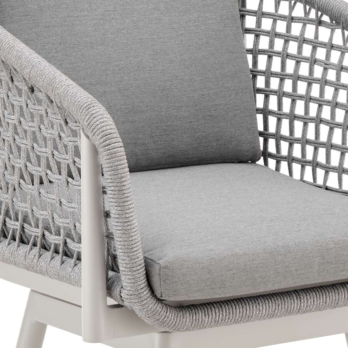 Rhodes Outdoor Patio Swivel Counter Stool in Aluminum with Light Gray Rope and Cushions By Armen Living - Image 5