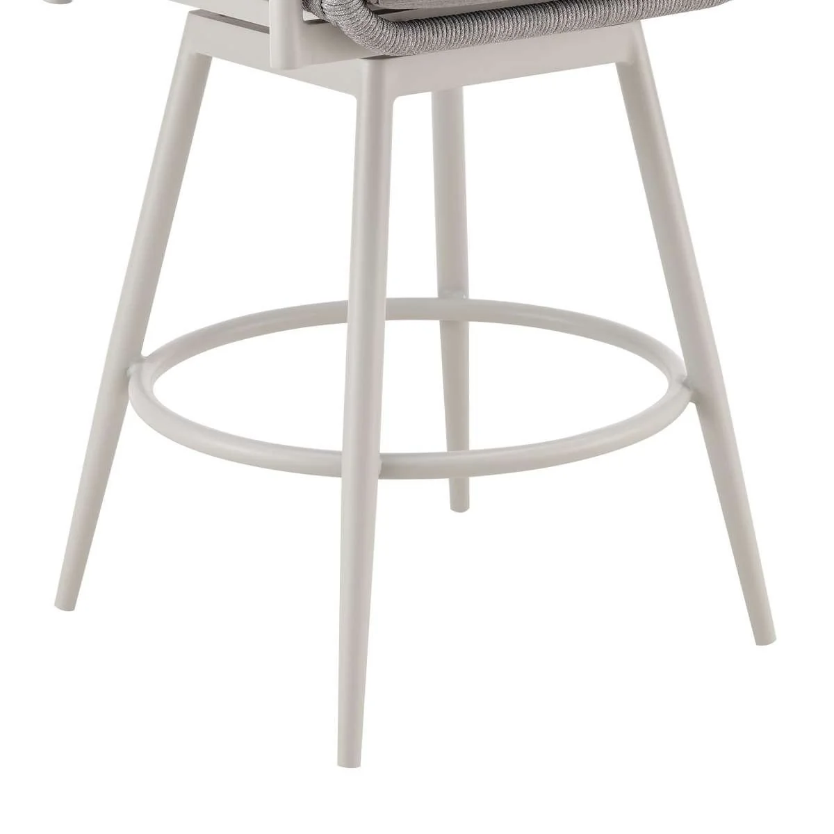 Rhodes Outdoor Patio Swivel Counter Stool in Aluminum with Light Gray Rope and Cushions By Armen Living - Image 6