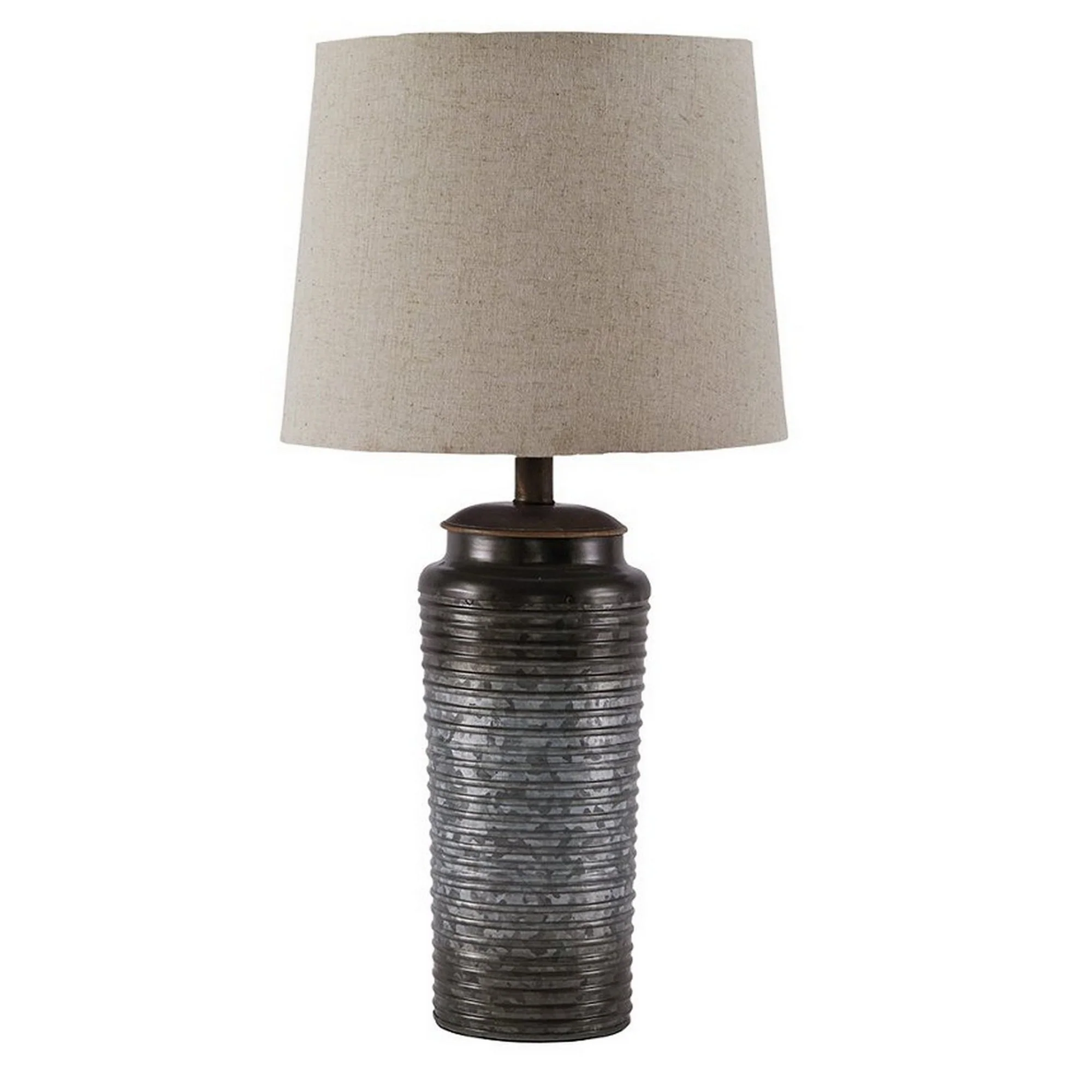 Ribbed Design Metal Body Table Lamp With Tapered Fabric Shade Set Of 2 Gray By Benzara - Image 2
