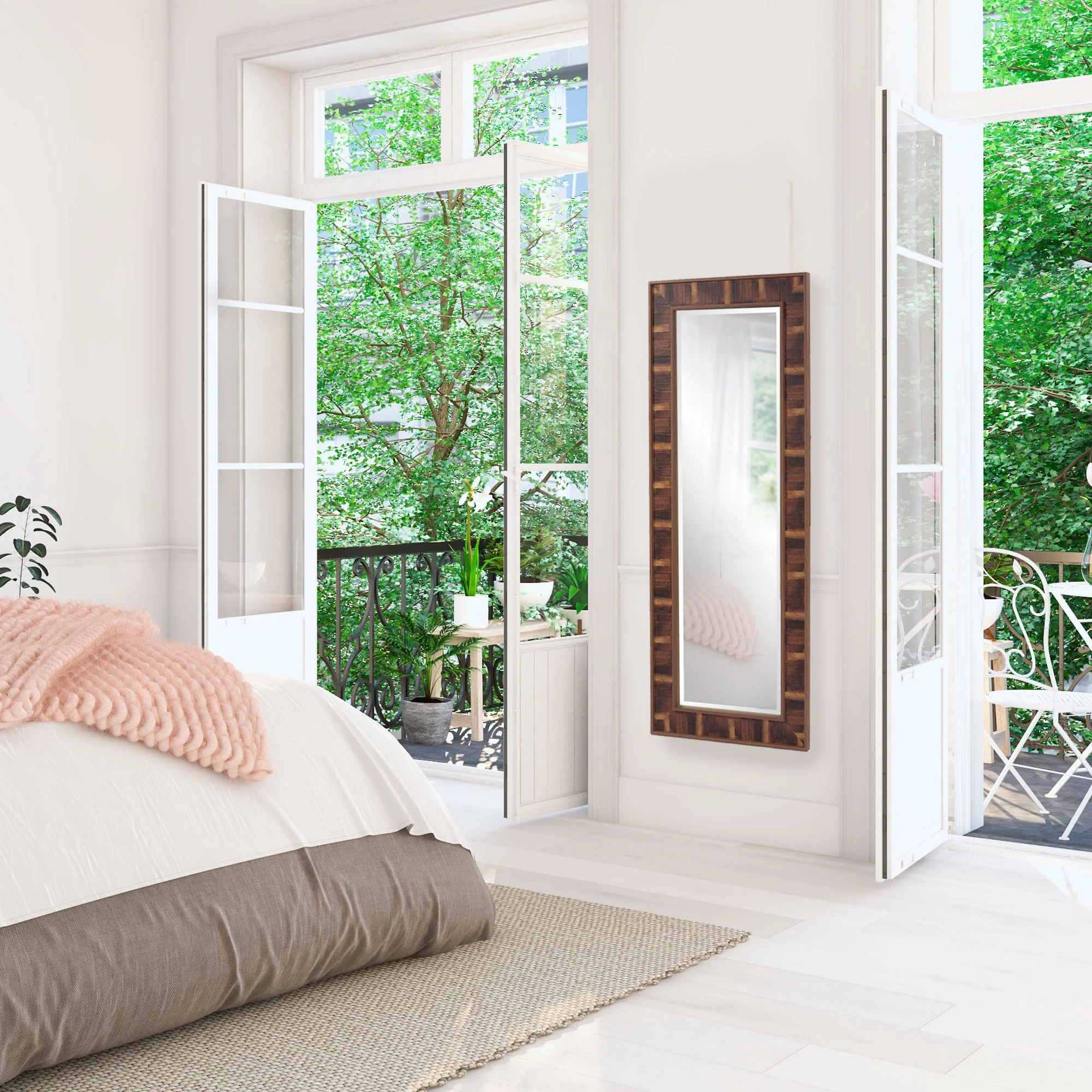 Rich Rustic Brown Faux Wood Full Body Wall Mirror By Homeroots - Image 2