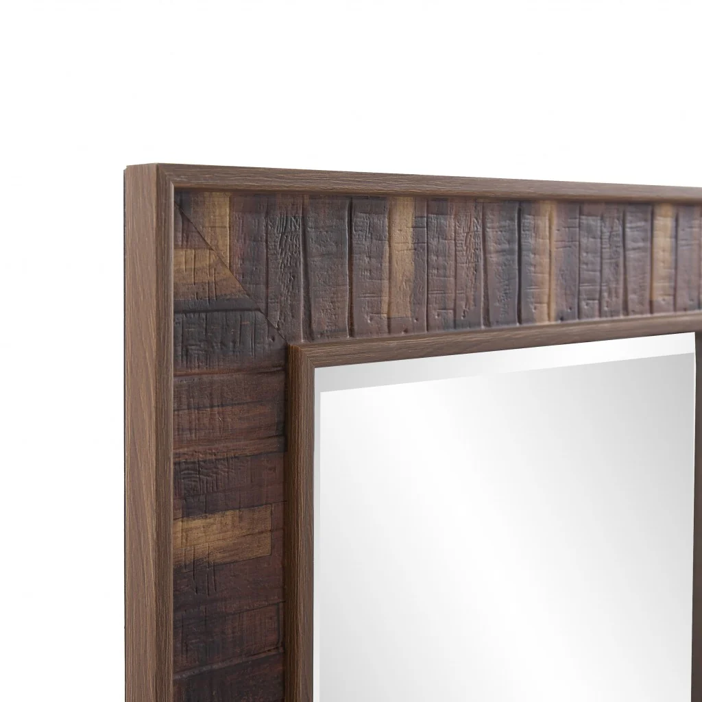Rich Rustic Brown Faux Wood Full Body Wall Mirror By Homeroots - Image 5