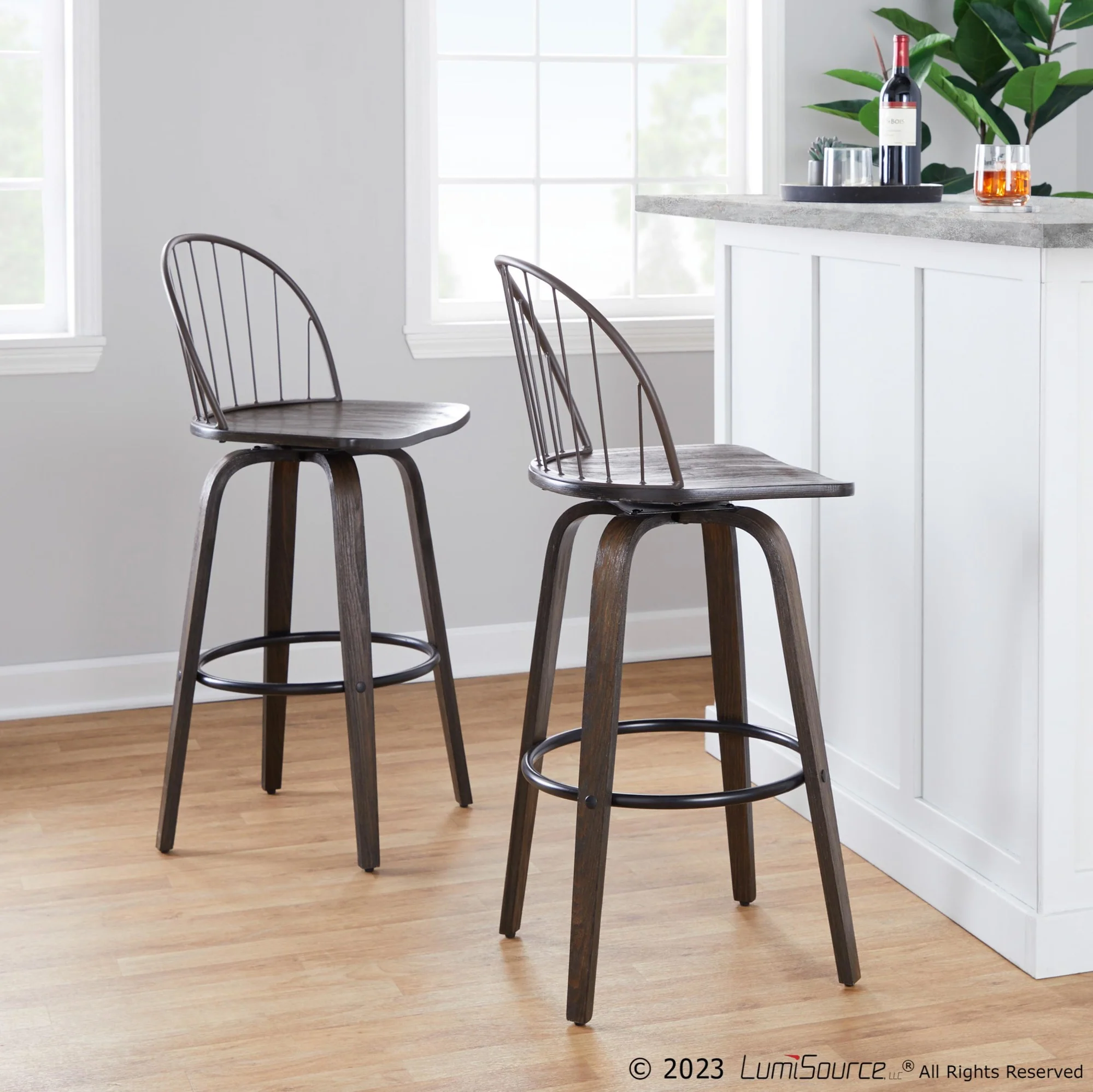 Riley 30" Fixed-Height Barstool - Set of 2 Brown By LumiSource - Image 2