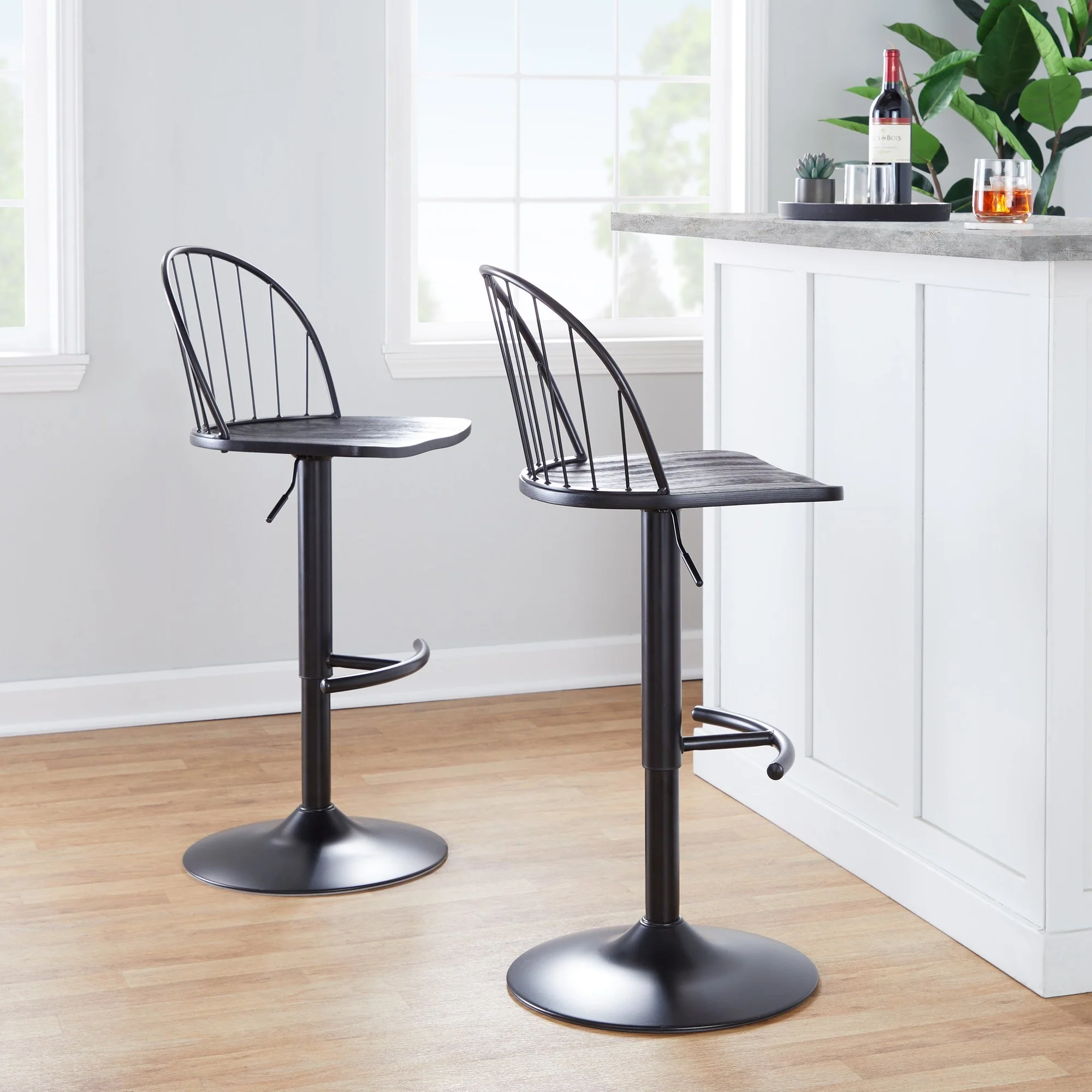 Riley Adjustable Barstool - Set of 2 Black By LumiSource - Image 2