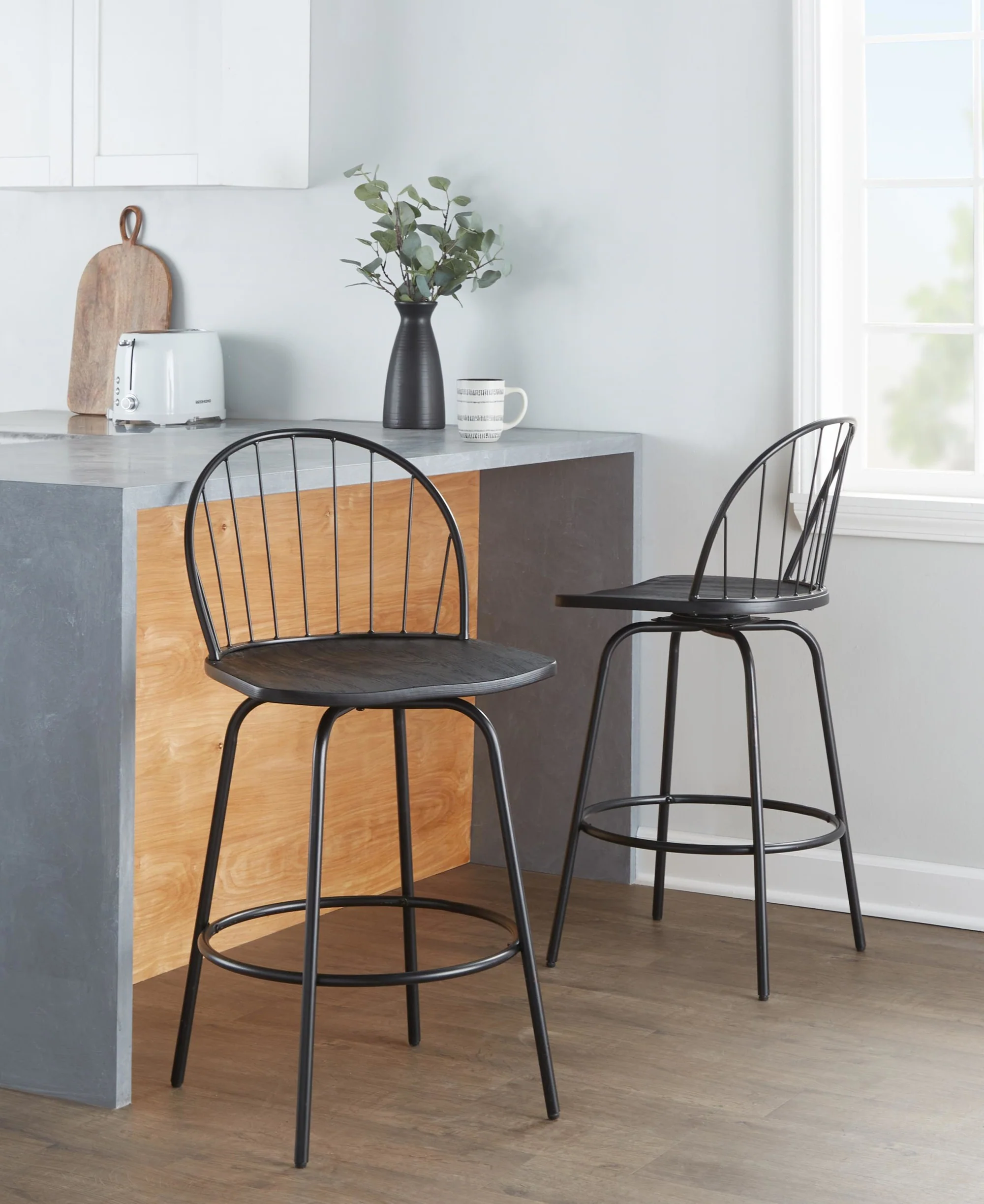 Riley Claire 26" Fixed-Height Counter Stool - Set of 2 Black By LumiSource - Image 2