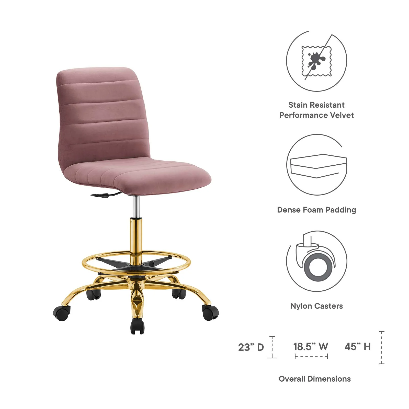 Ripple Armless Performance Velvet Drafting Chair By Modway - EEI-4976 - Image 15