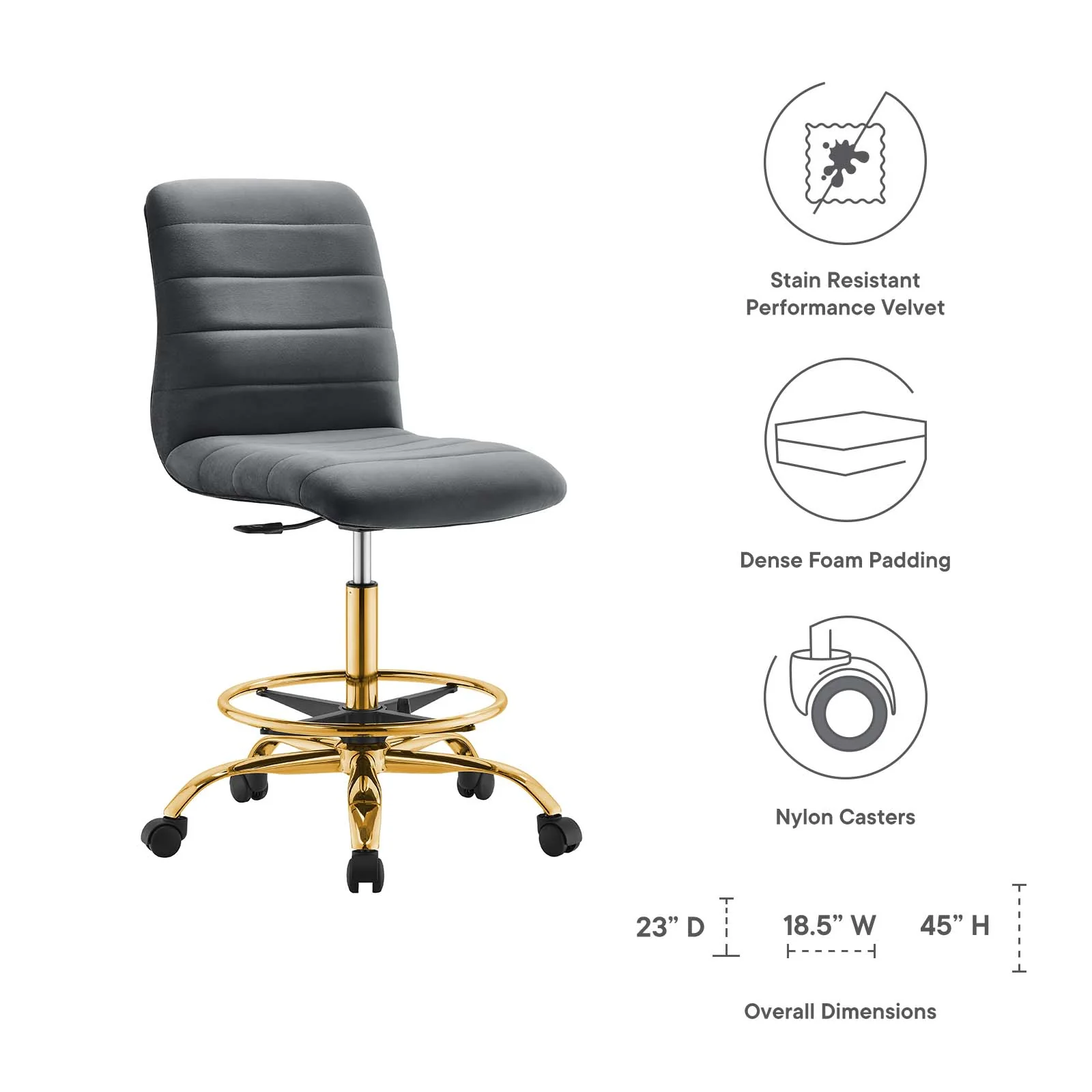Ripple Armless Performance Velvet Drafting Chair By Modway - EEI-4976 - Image 23