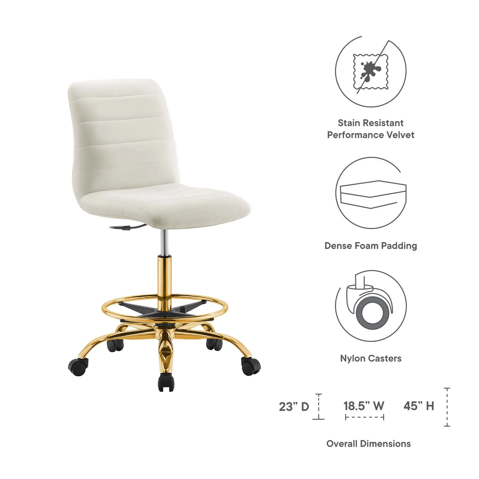 Ripple Armless Performance Velvet Drafting Chair By Modway - EEI-4976 - Image 31