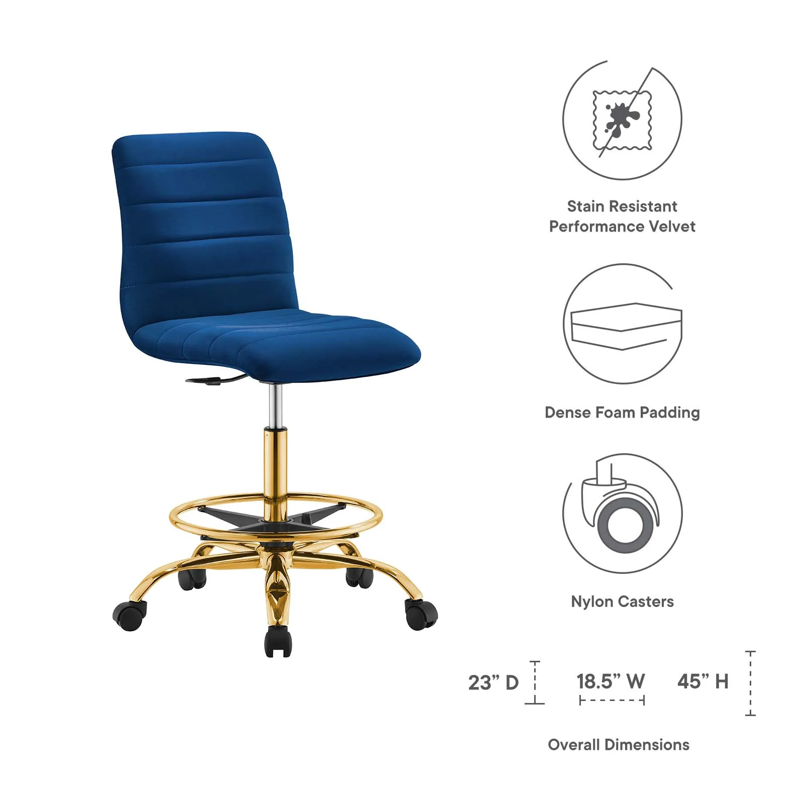 Ripple Armless Performance Velvet Drafting Chair By Modway - EEI-4976 - Image 39