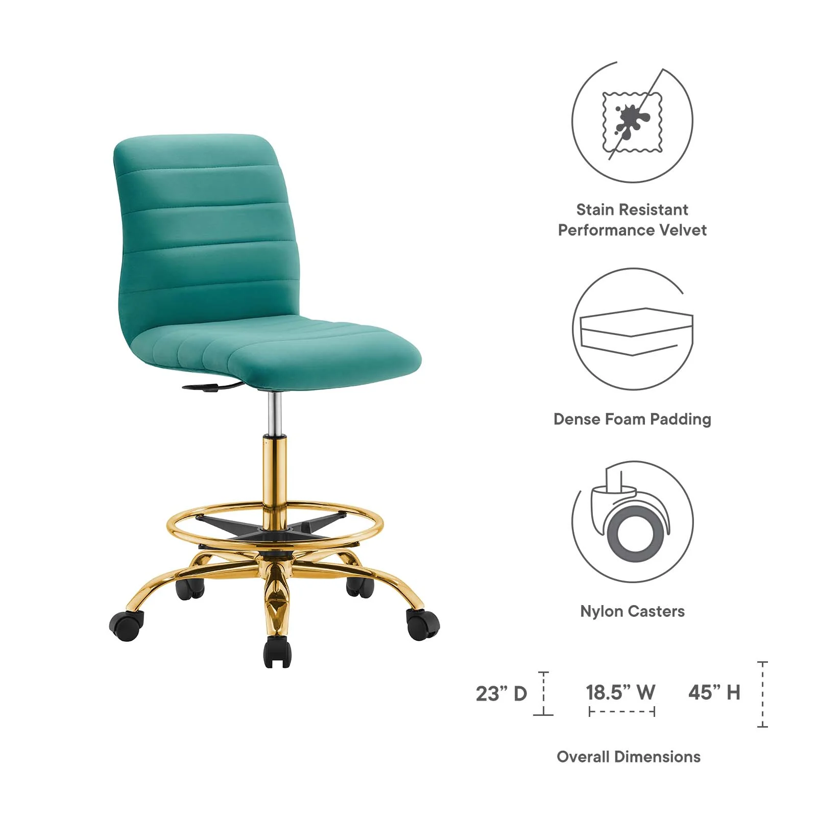 Ripple Armless Performance Velvet Drafting Chair By Modway - EEI-4976 - Image 47