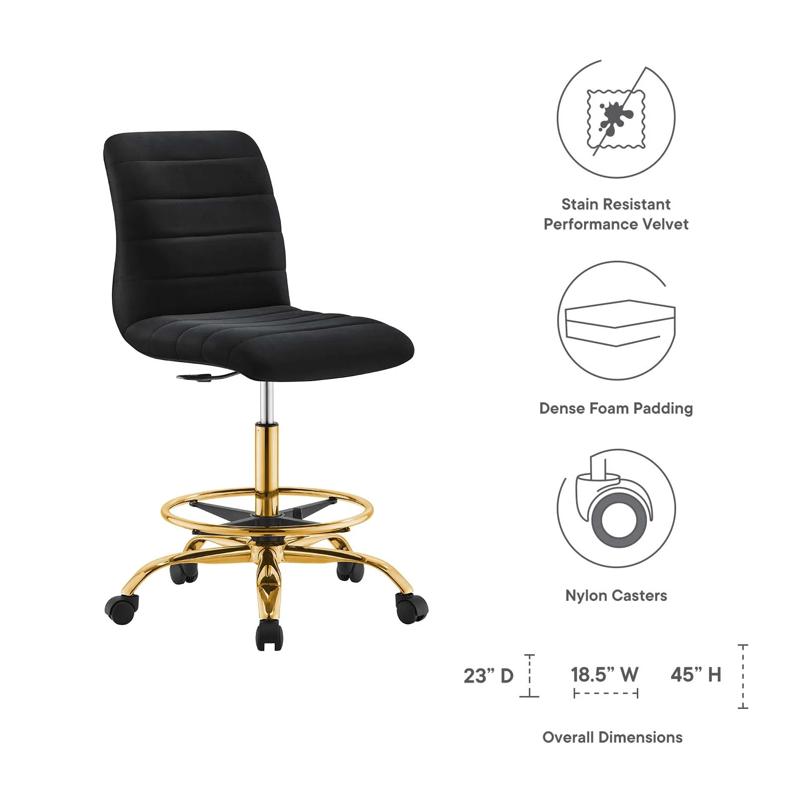 Ripple Armless Performance Velvet Drafting Chair By Modway - EEI-4976 - Image 8