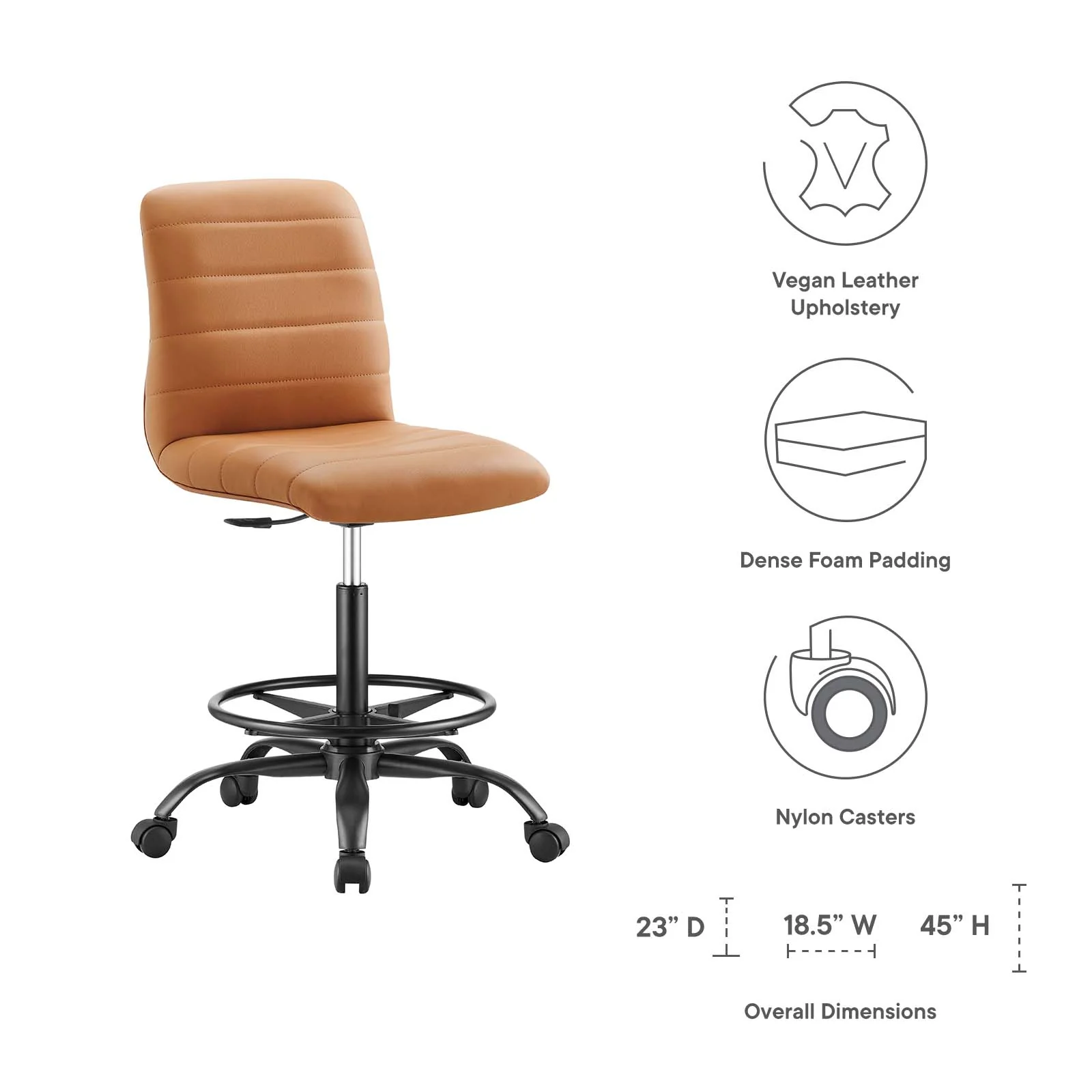 Ripple Armless Vegan Leather Drafting Chair By Modway - EEI-4978 - Image 15