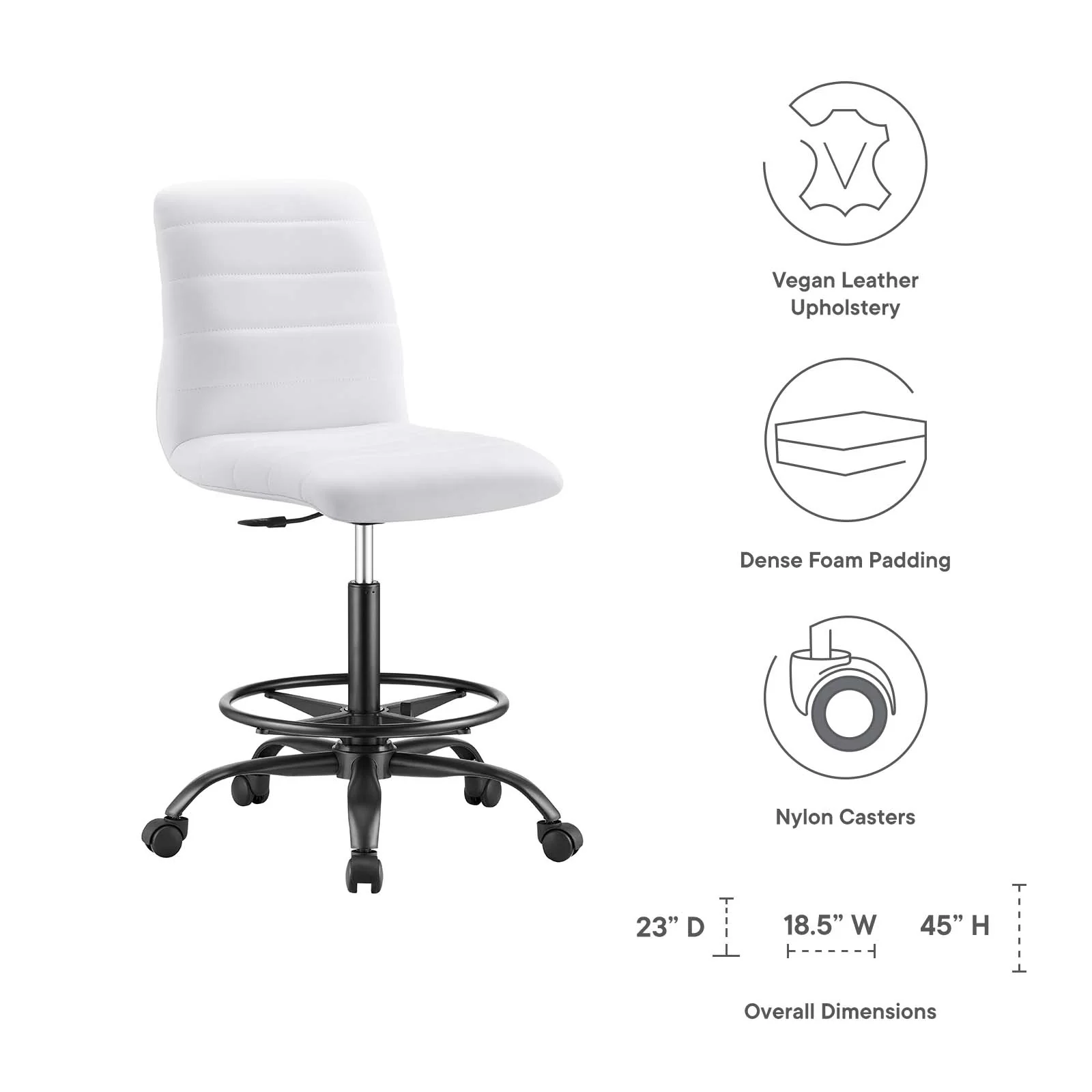 Ripple Armless Vegan Leather Drafting Chair By Modway - EEI-4978 - Image 23