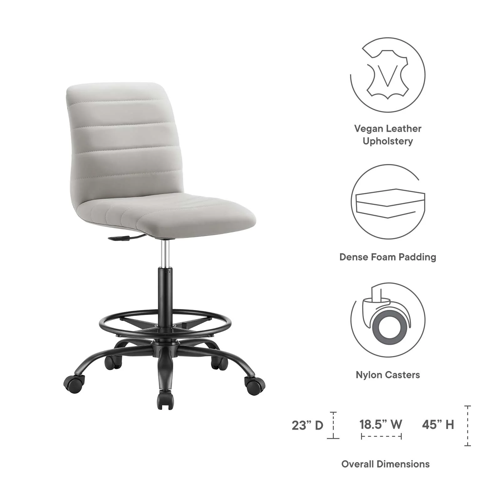 Ripple Armless Vegan Leather Drafting Chair By Modway - EEI-4978 - Image 8