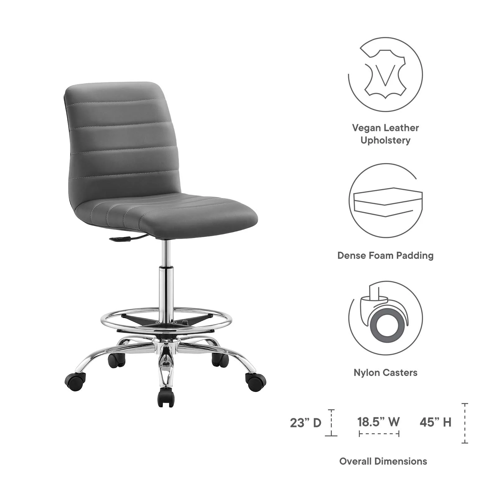 Ripple Armless Vegan Leather Drafting Chair By Modway - EEI-4980 - Image 15