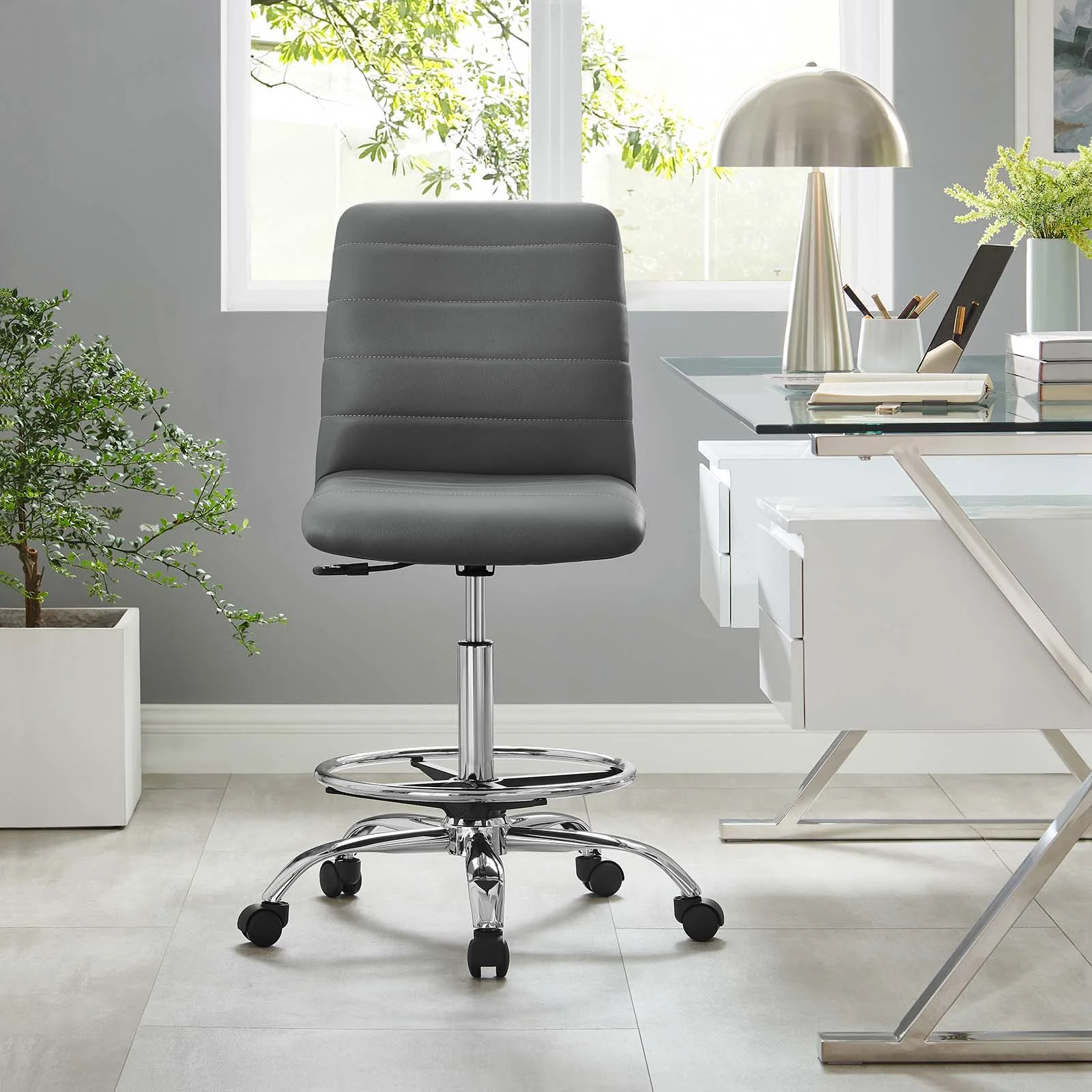 Ripple Armless Vegan Leather Drafting Chair By Modway - EEI-4980 - Image 16