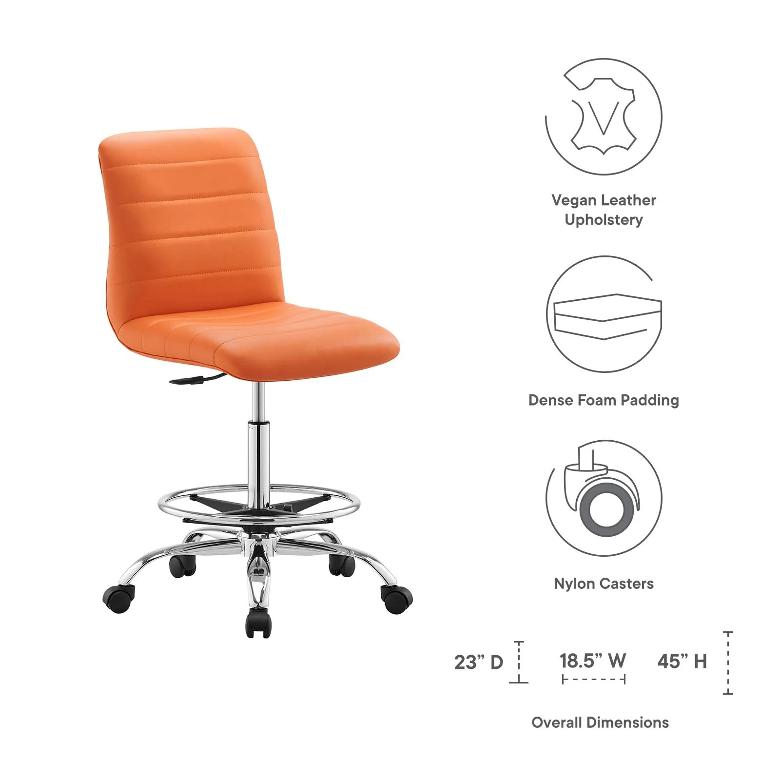 Ripple Armless Vegan Leather Drafting Chair By Modway - EEI-4980 - Image 23