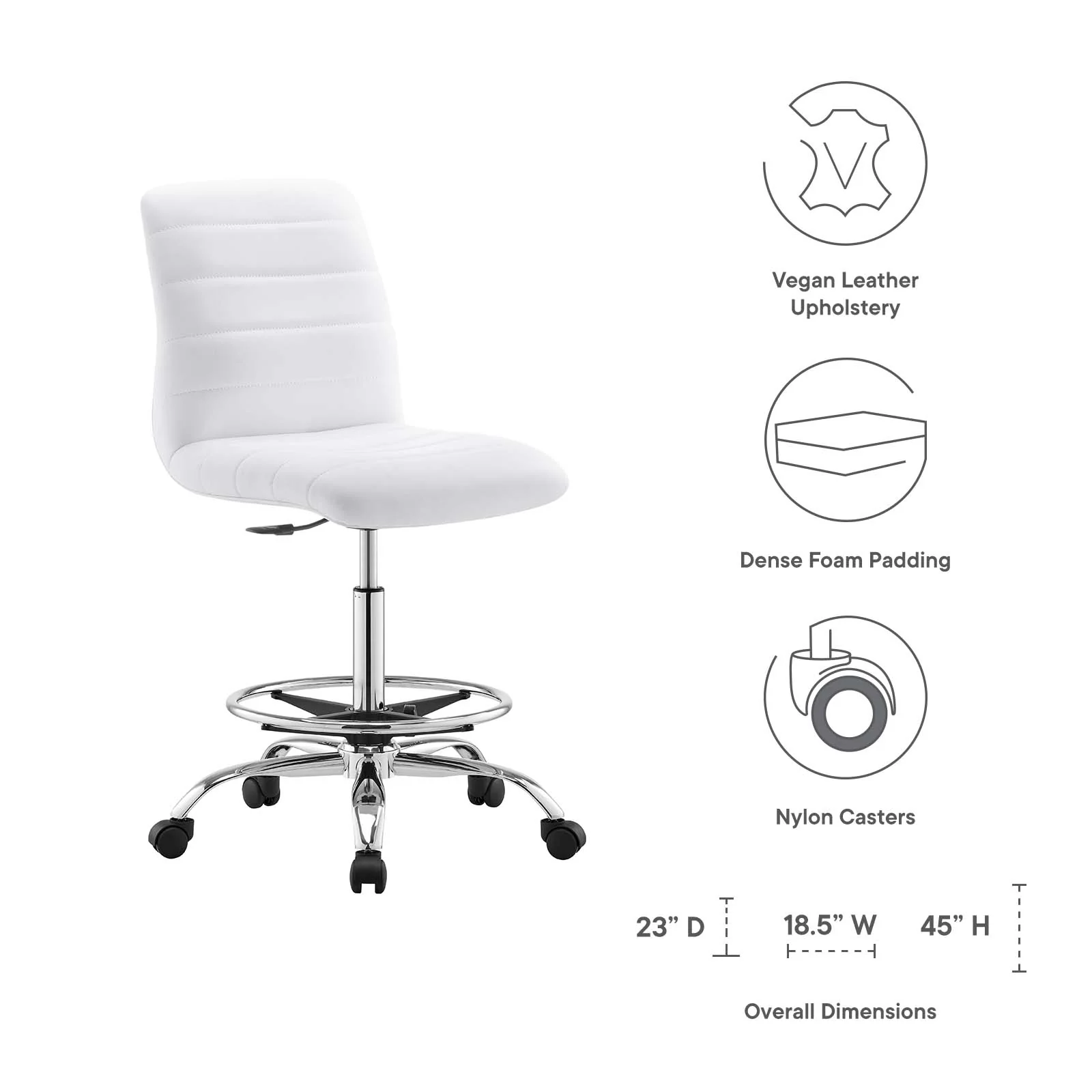 Ripple Armless Vegan Leather Drafting Chair By Modway - EEI-4980 - Image 39