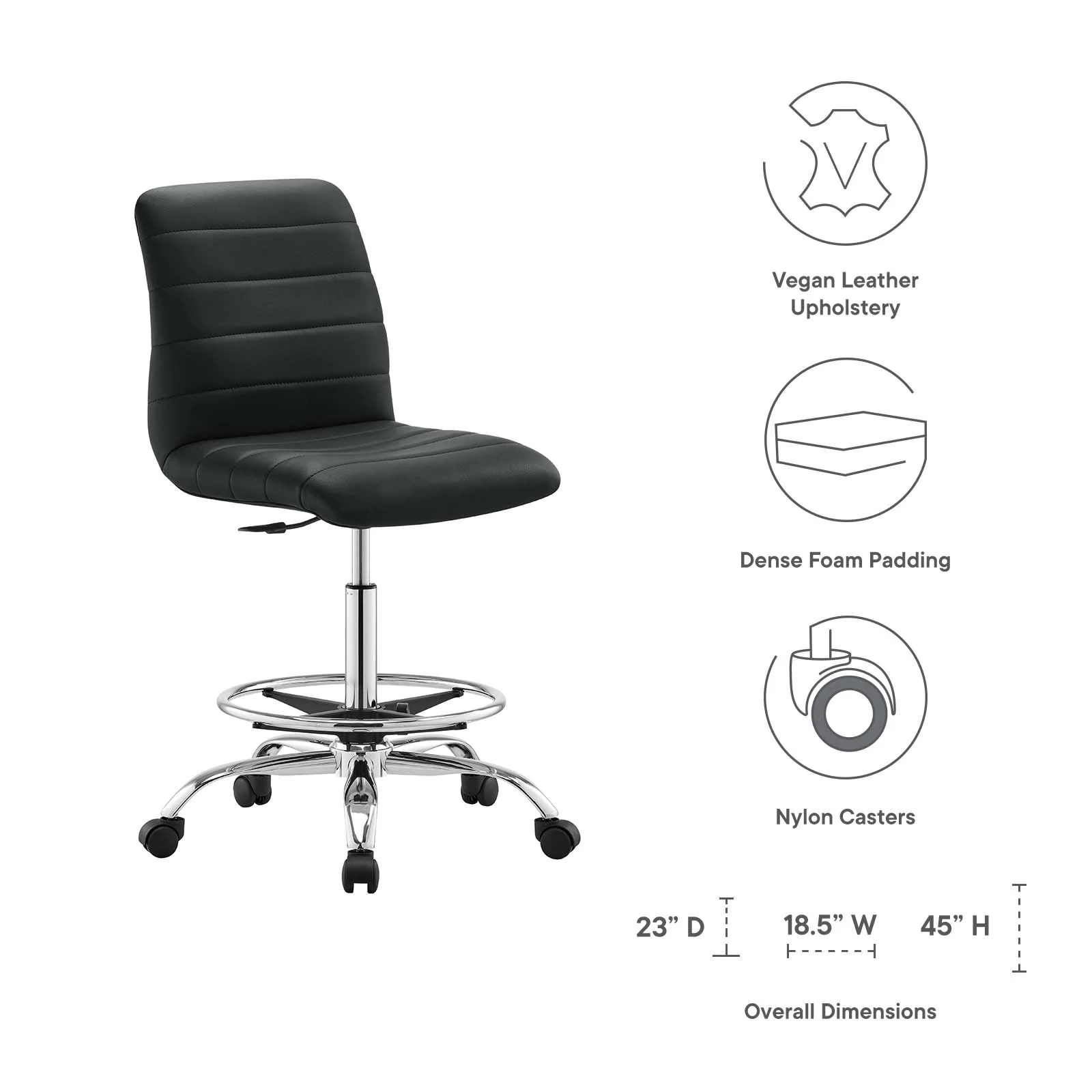 Ripple Armless Vegan Leather Drafting Chair By Modway - EEI-4980 - Image 8