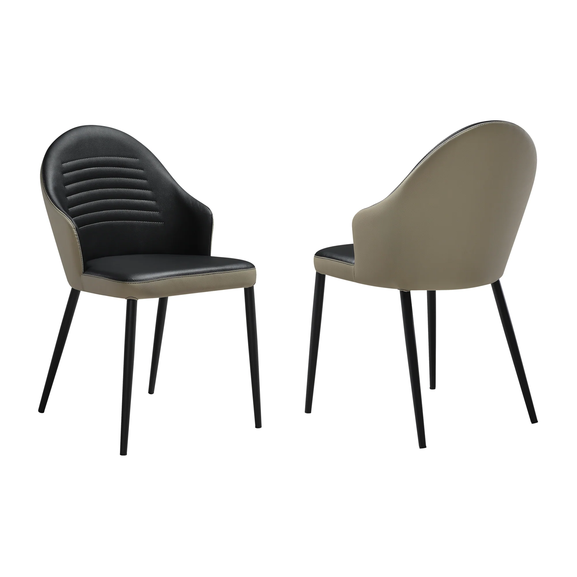 Rocco Upholstered Dining Chair in Taupe Gray and Black Faux Leather with Black Metal Legs - Set of 2 By Armen Living - Image 3