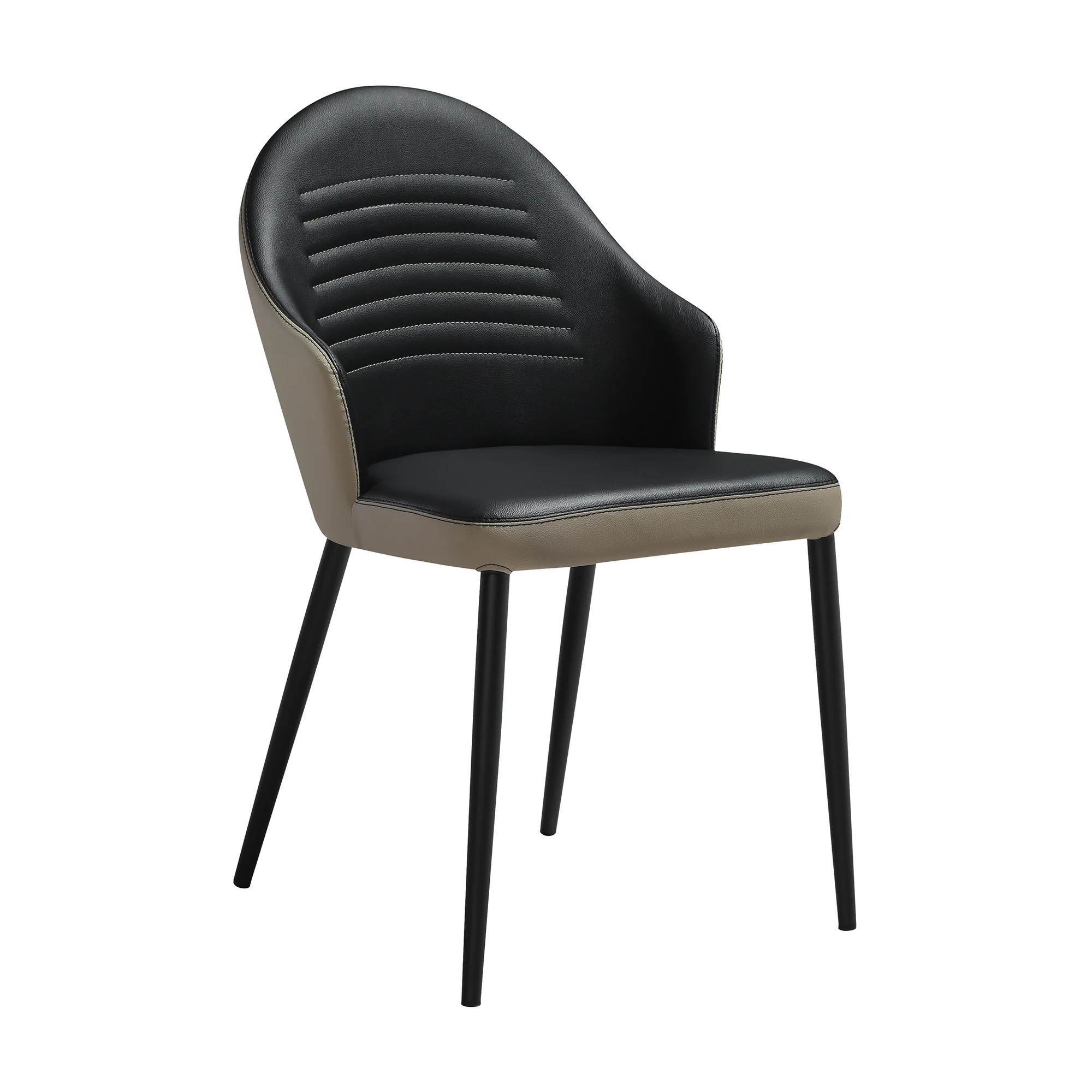 Rocco Upholstered Dining Chair in Taupe Gray and Black Faux Leather with Black Metal Legs - Set of 2 By Armen Living - Image 4