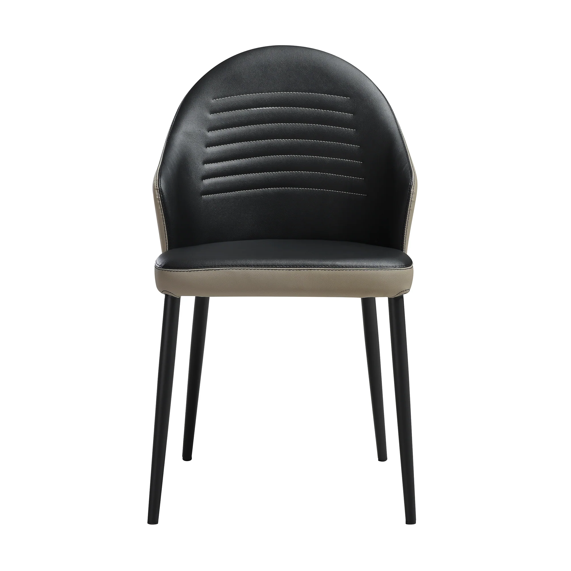 Rocco Upholstered Dining Chair in Taupe Gray and Black Faux Leather with Black Metal Legs - Set of 2 By Armen Living - Image 5