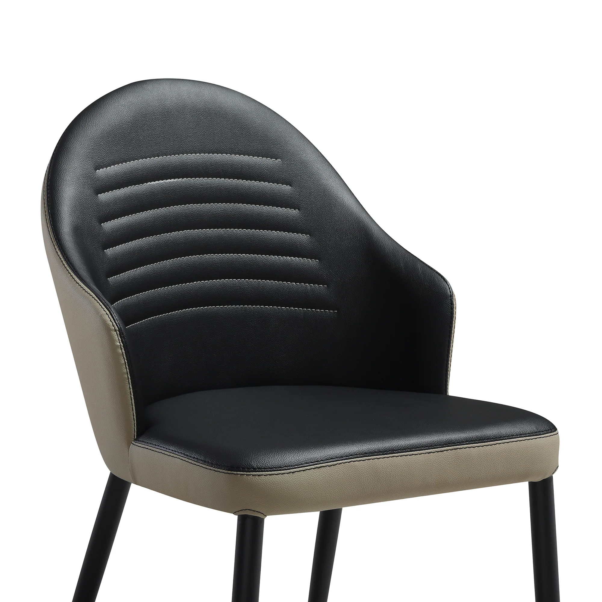 Rocco Upholstered Dining Chair in Taupe Gray and Black Faux Leather with Black Metal Legs - Set of 2 By Armen Living - Image 7
