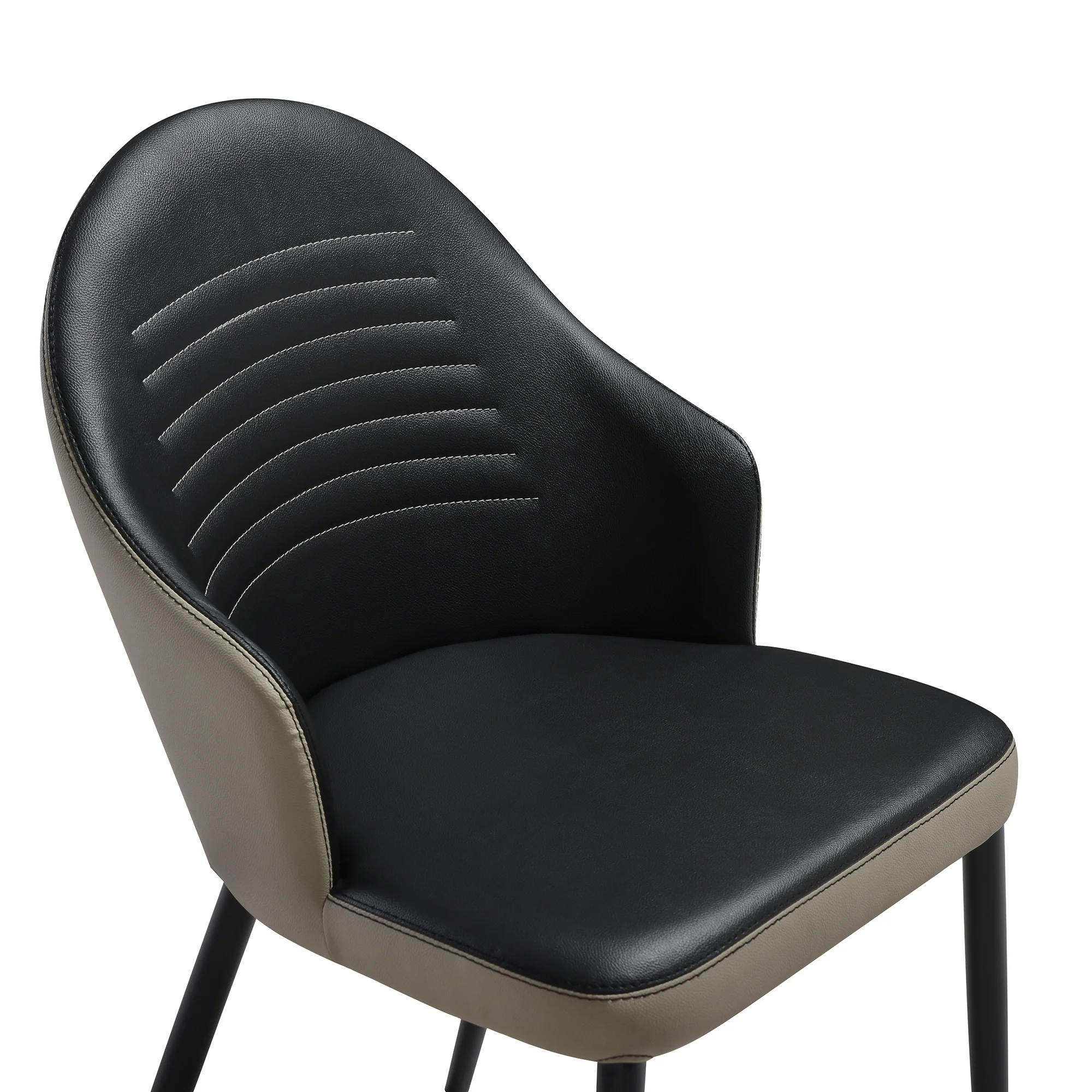 Rocco Upholstered Dining Chair in Taupe Gray and Black Faux Leather with Black Metal Legs - Set of 2 By Armen Living - Image 8