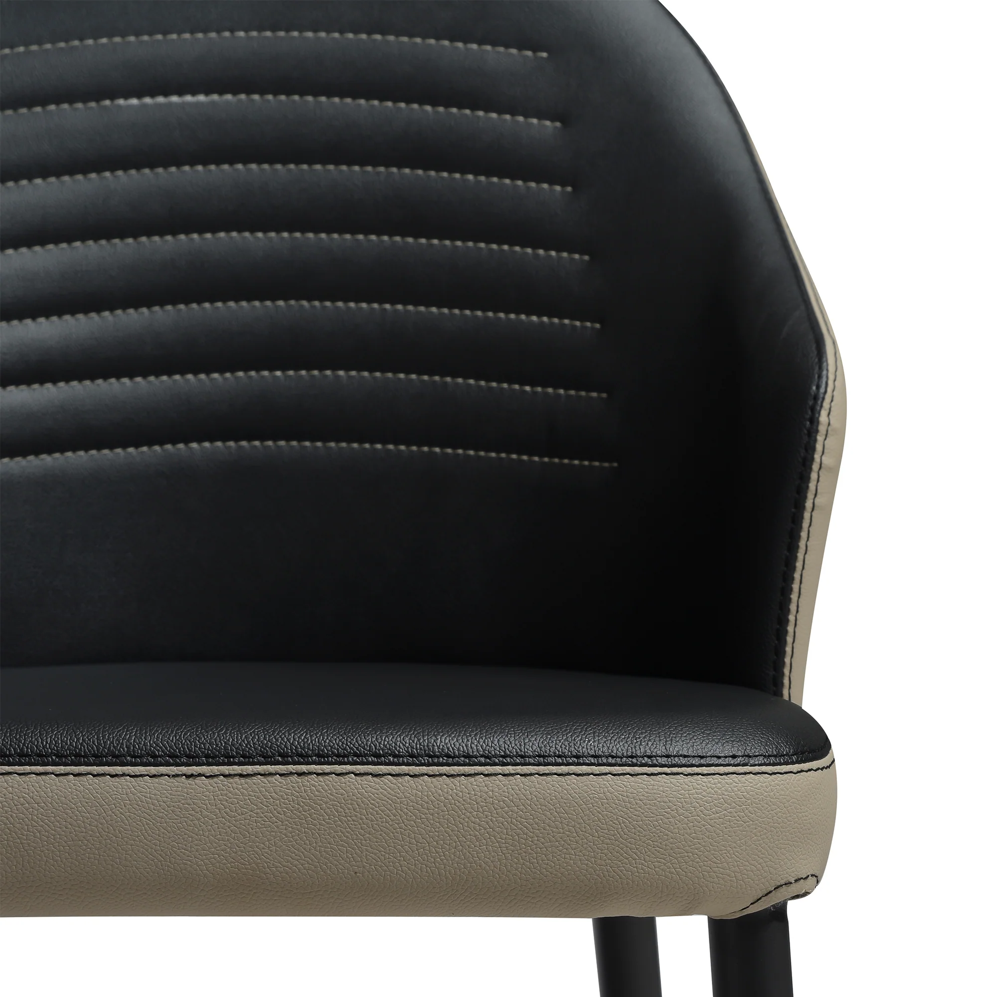 Rocco Upholstered Dining Chair in Taupe Gray and Black Faux Leather with Black Metal Legs - Set of 2 By Armen Living - Image 9
