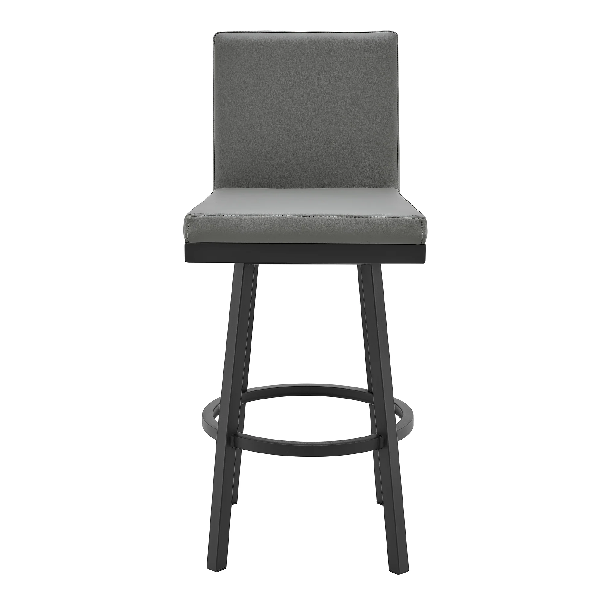 Rochester 30" Swivel Modern Black Metal and Grey Faux Leather Barstool By Armen Living - Image 3