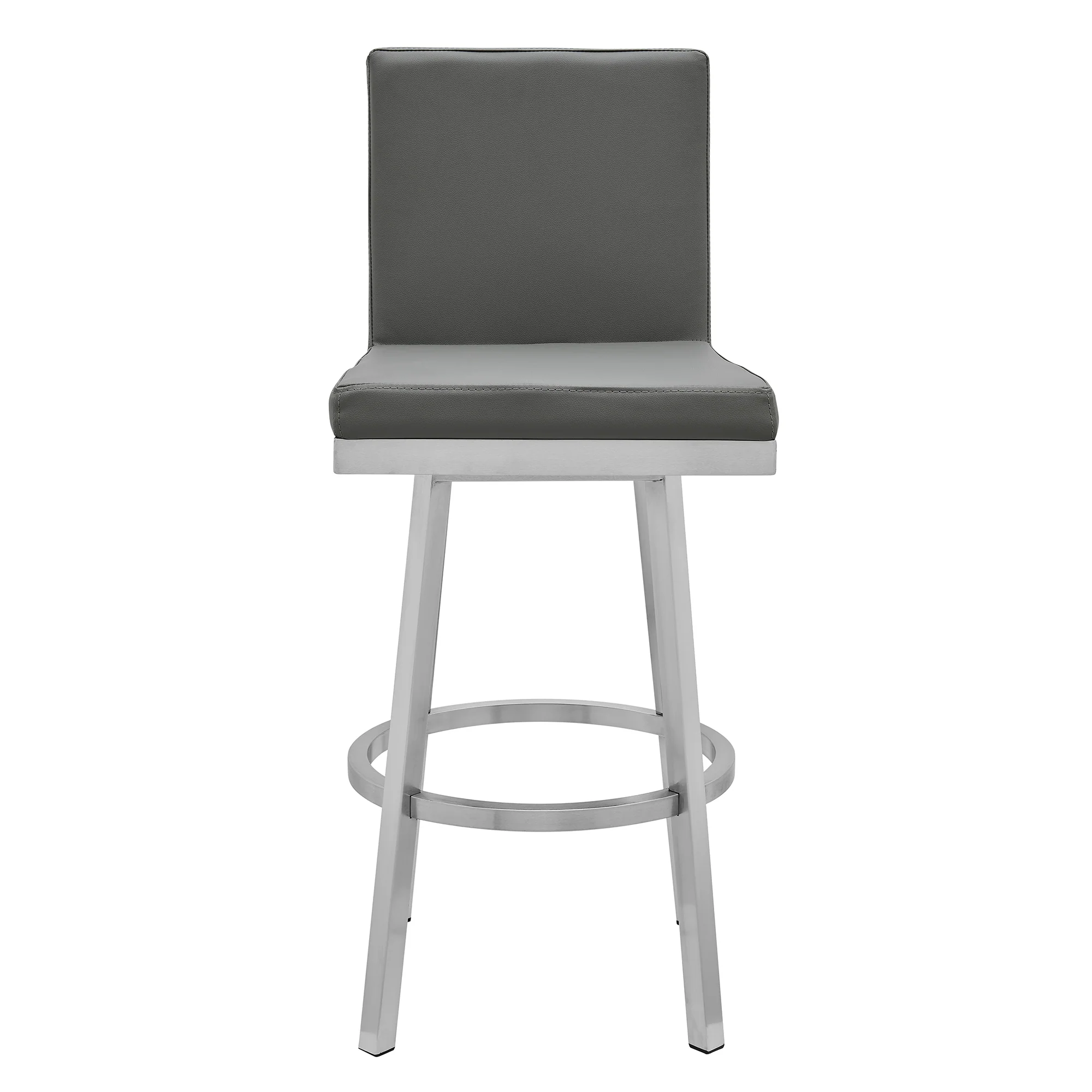 Rochester 30" Swivel Modern Brushed Stainless Steel and Grey Faux Leather Barstool By Armen Living - Image 3
