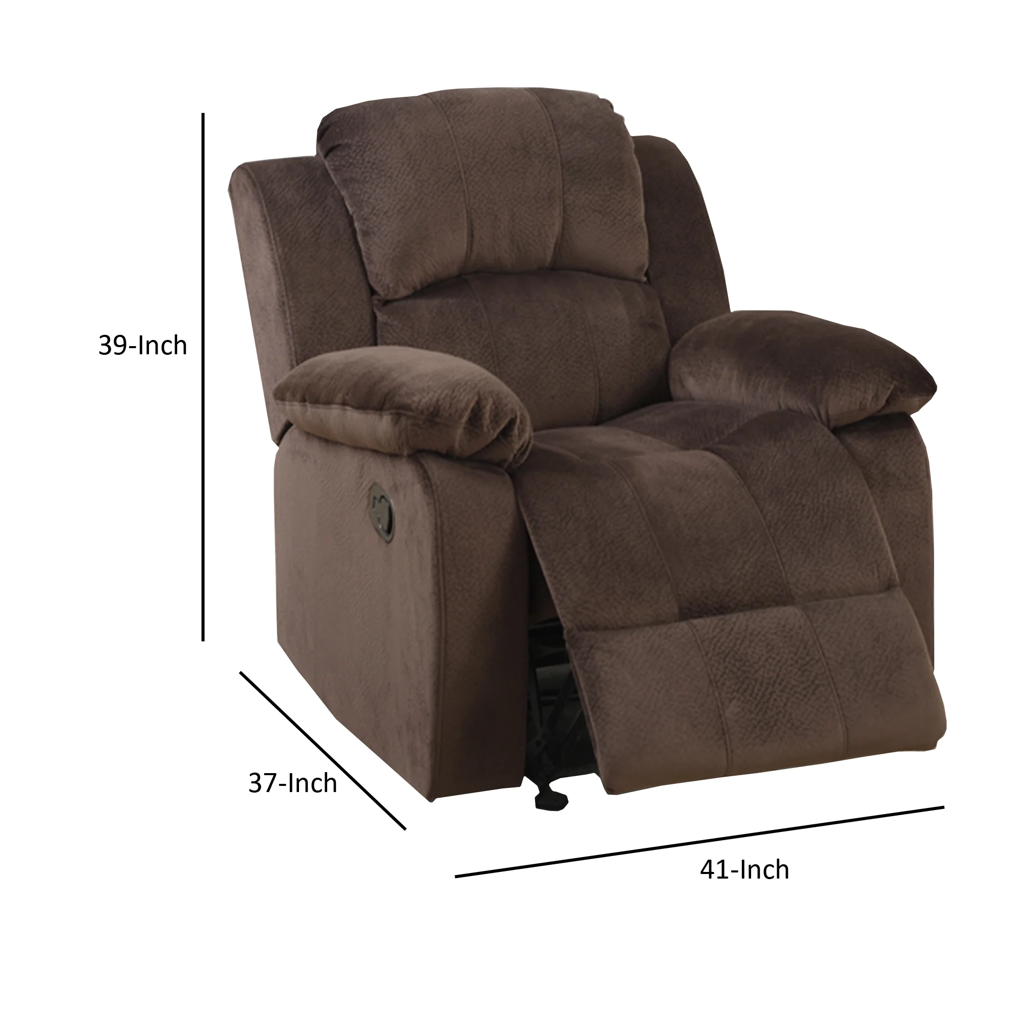 Rocker Recliner In Choco Brown Suede Fabric By Benzara - Image 3