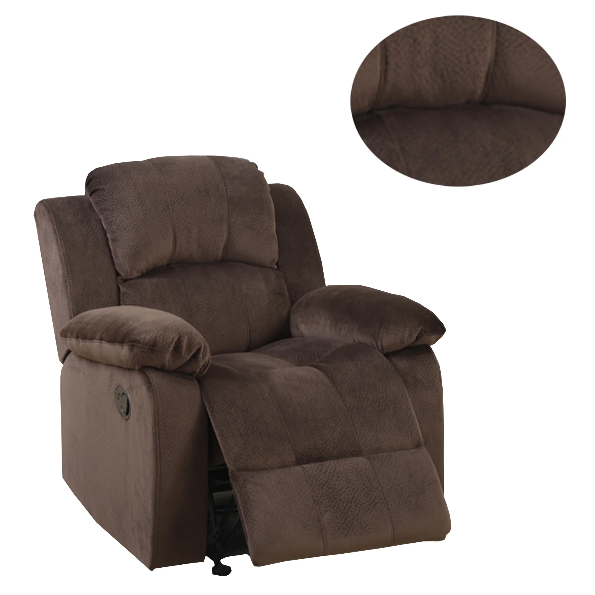 Rocker Recliner In Choco Brown Suede Fabric By Benzara - Image 4