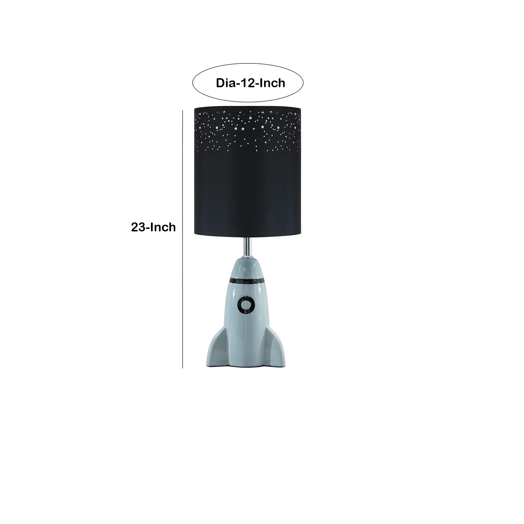 Rocket Ceramic Base Table Lamp With Fabric Shade Black And Gray By Benzara - Image 5