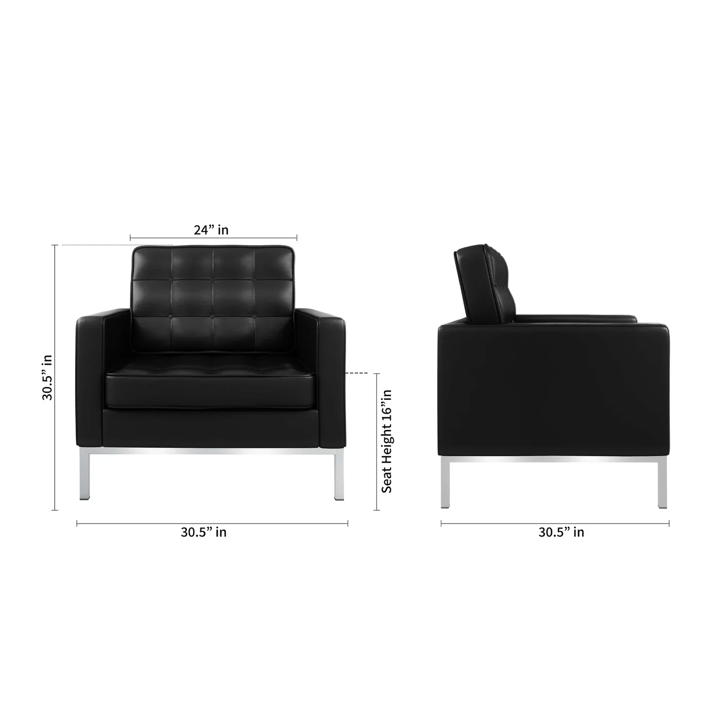Rolina Armchair, Black Leather By World Modern Design - Image 2