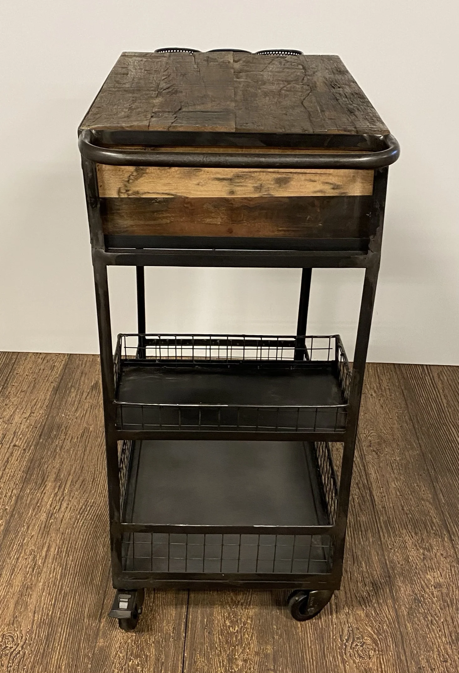 Rolling Rustic Black And Natural Bar Cart By Homeroots - Image 2