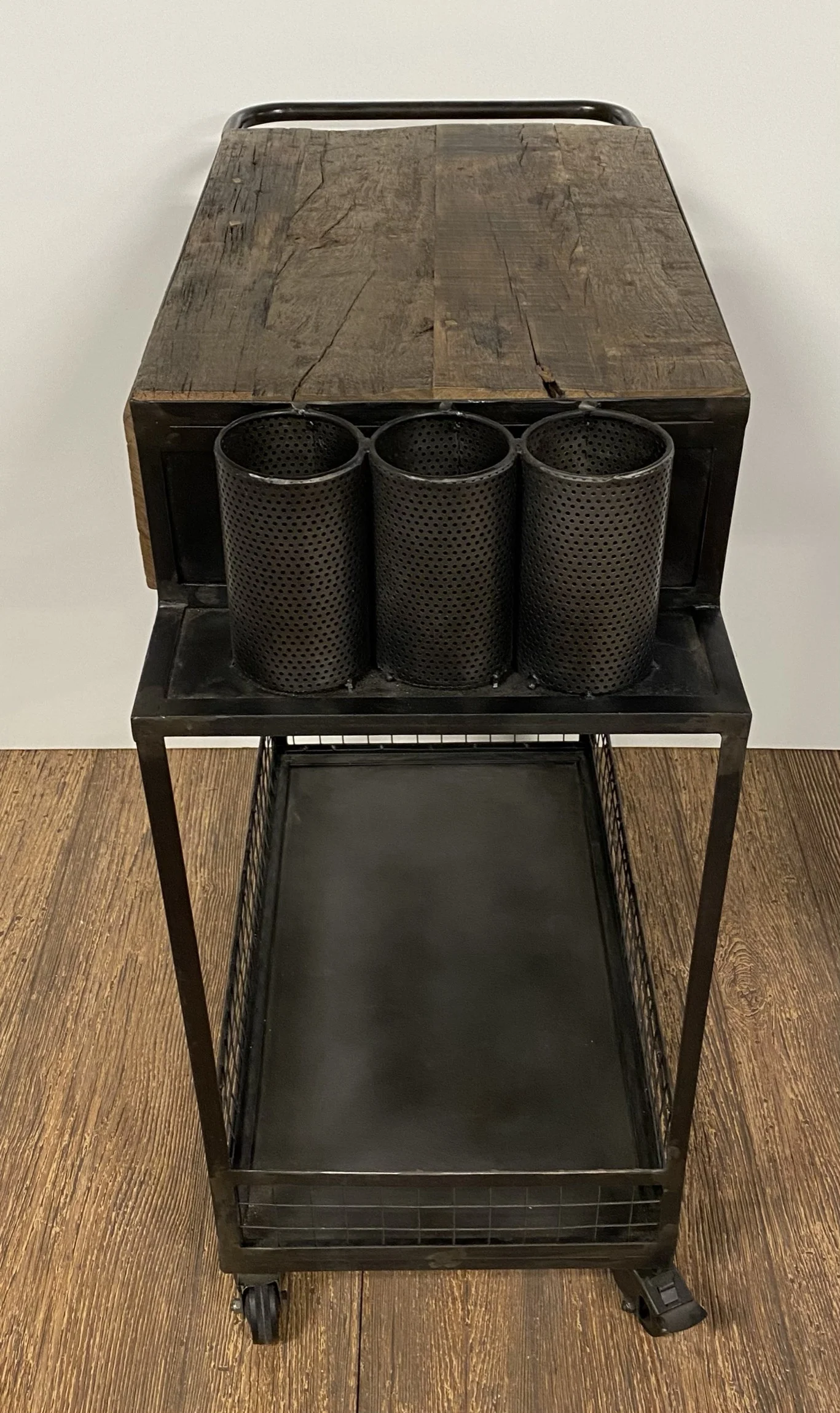 Rolling Rustic Black And Natural Bar Cart By Homeroots - Image 3