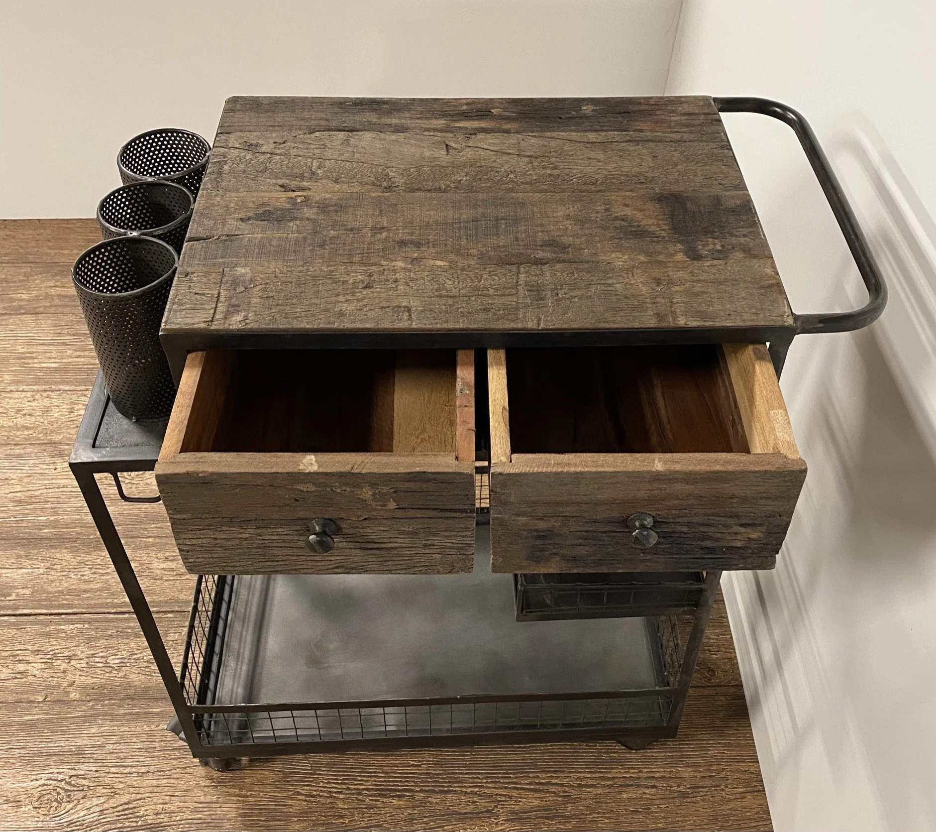 Rolling Rustic Black And Natural Bar Cart By Homeroots - Image 4
