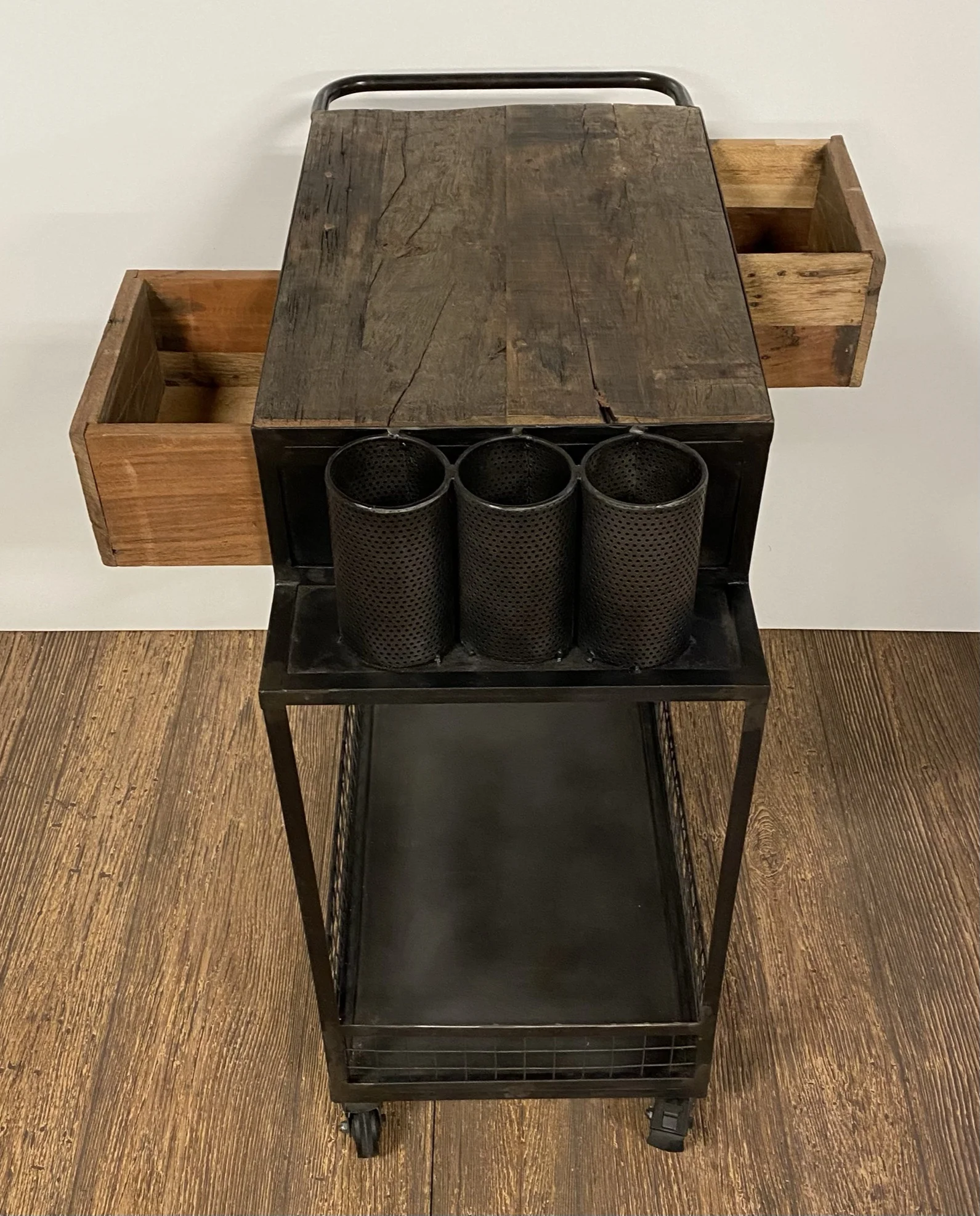 Rolling Rustic Black And Natural Bar Cart By Homeroots - Image 5