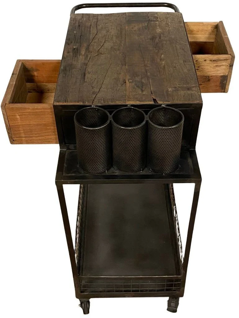 Rolling Rustic Black And Natural Bar Cart By Homeroots - Image 6