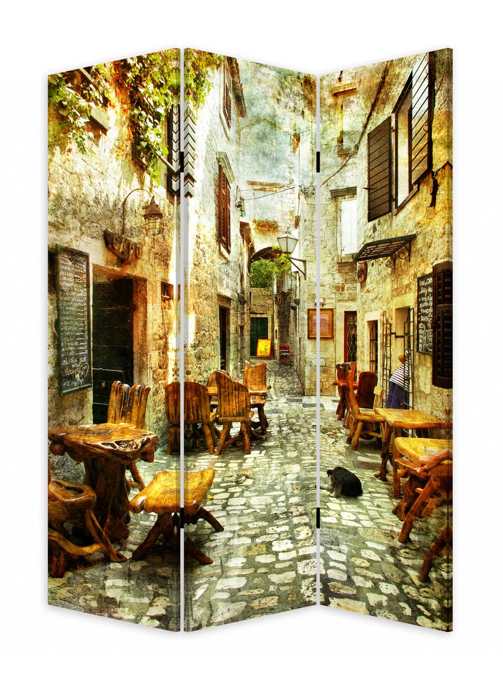 Romantic European Street Three Panel Room Divider Screen By Homeroots - Image 3
