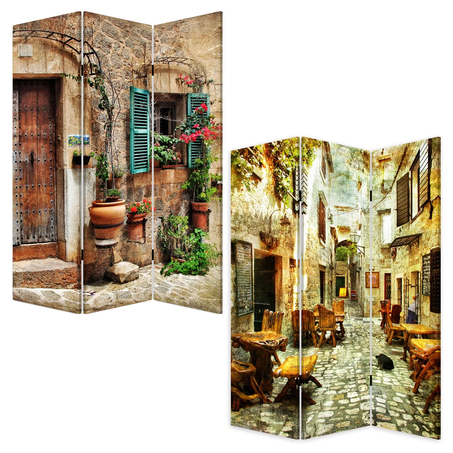 Romantic European Street Three Panel Room Divider Screen By Homeroots - Image 4