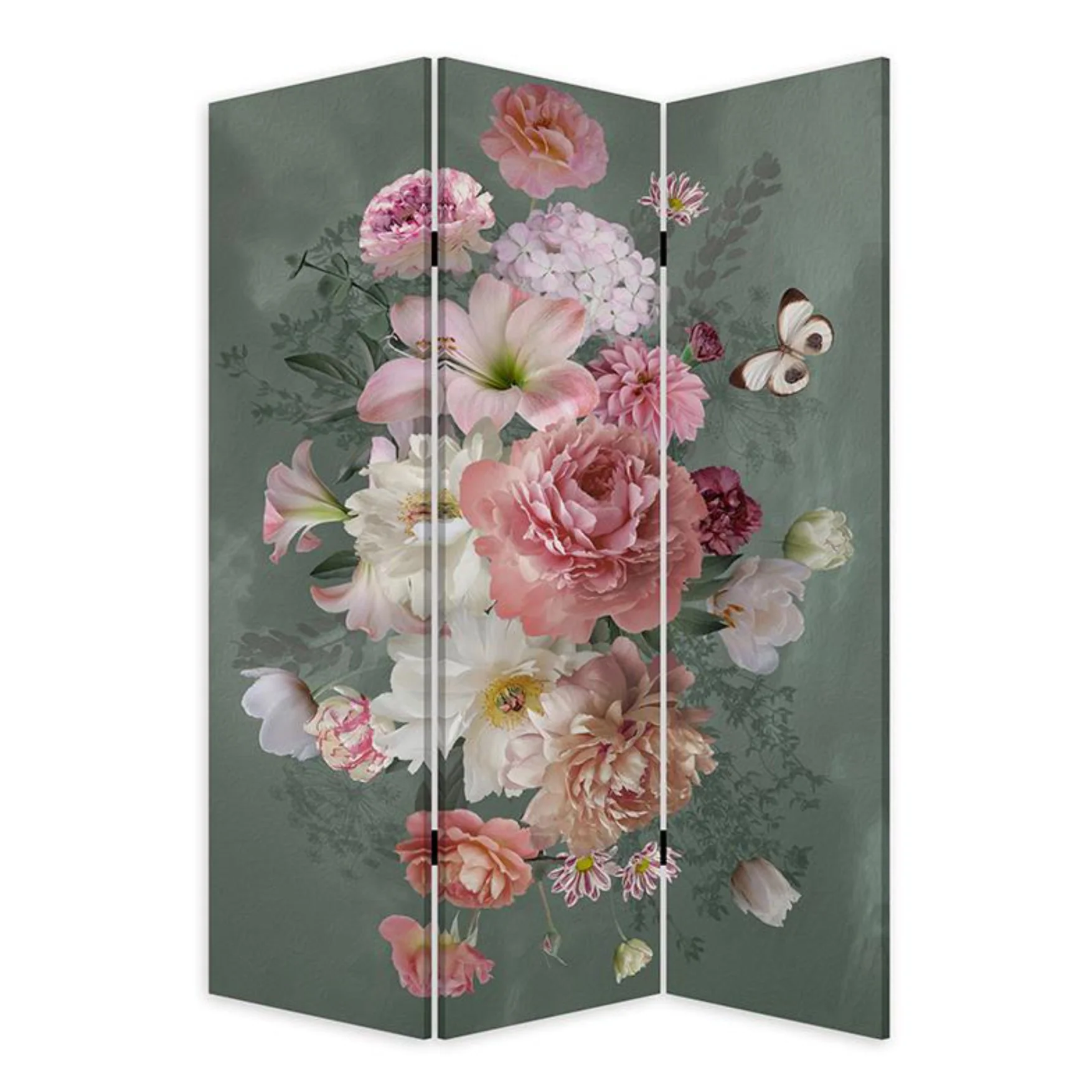 Romantic Floral Three Panel Room Divider Screen By Homeroots - Image 2