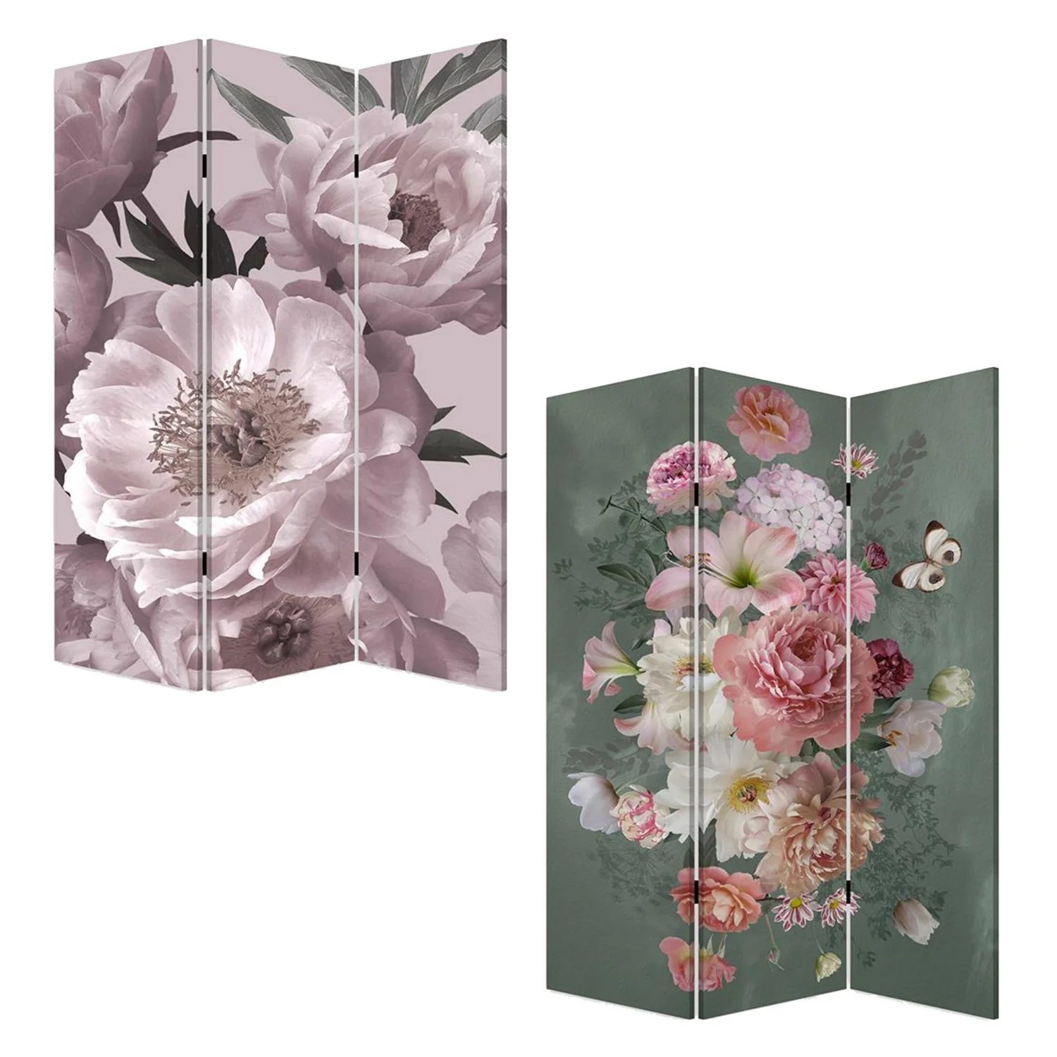 Romantic Floral Three Panel Room Divider Screen By Homeroots - Image 4