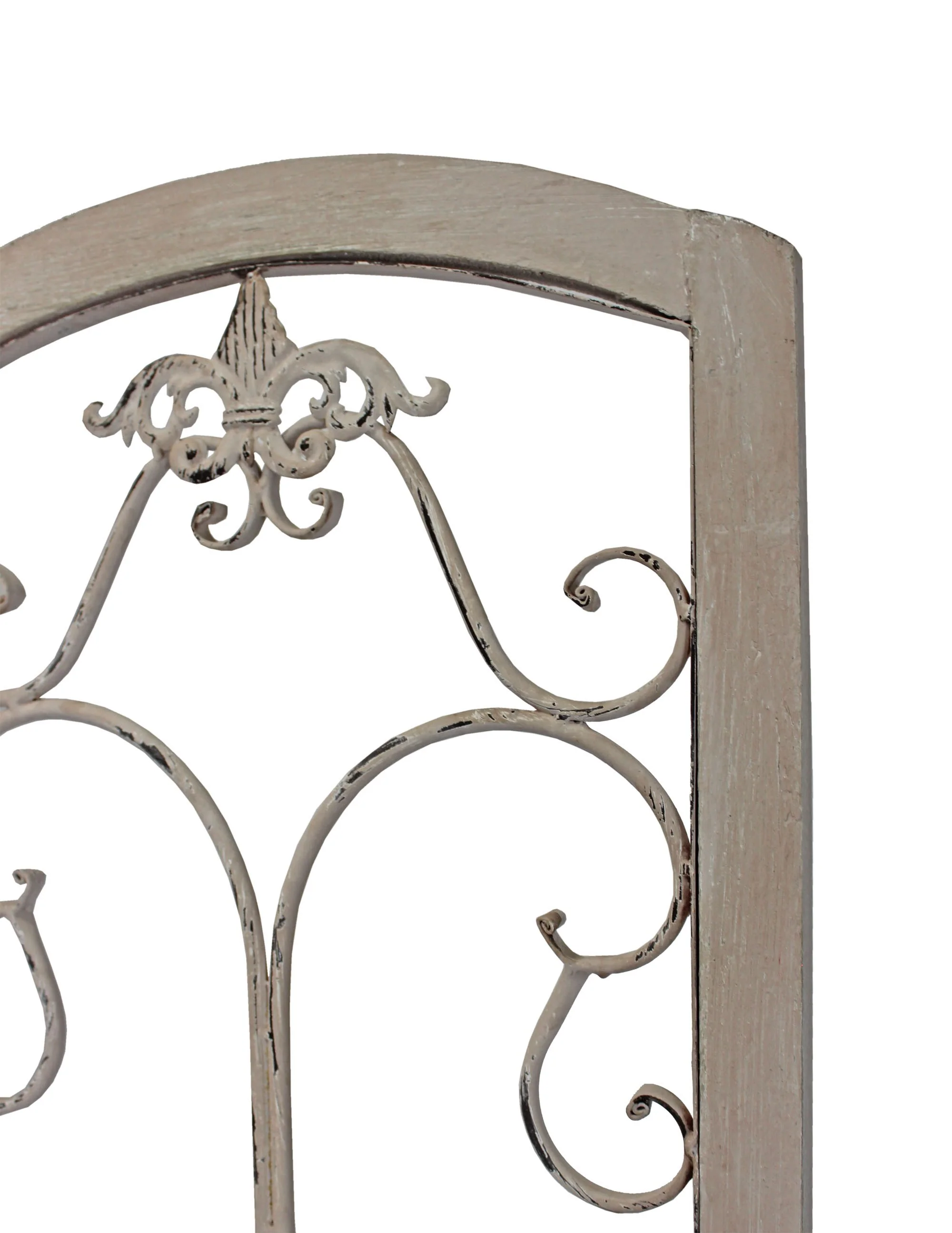 Romantic Whitewashed Scroll Three Panel Room Divider Screen By Homeroots - Image 5
