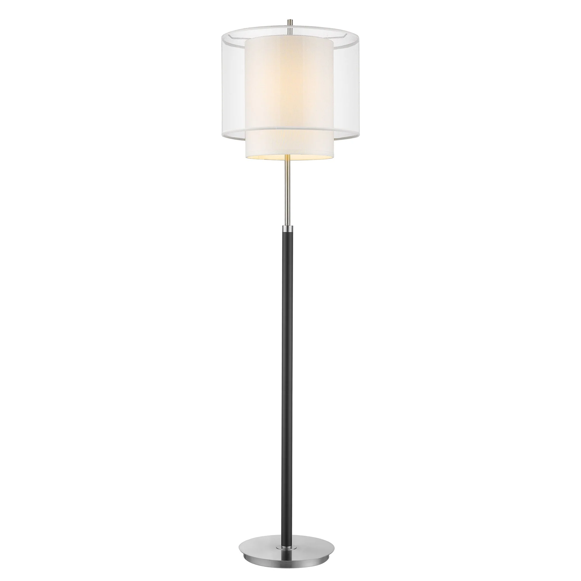 Roosevelt 1-Light Espresso And Brushed Nickel Floor Lamp With Sheer Snow Shantung Two Tier Shade By Homeroots - Image 2
