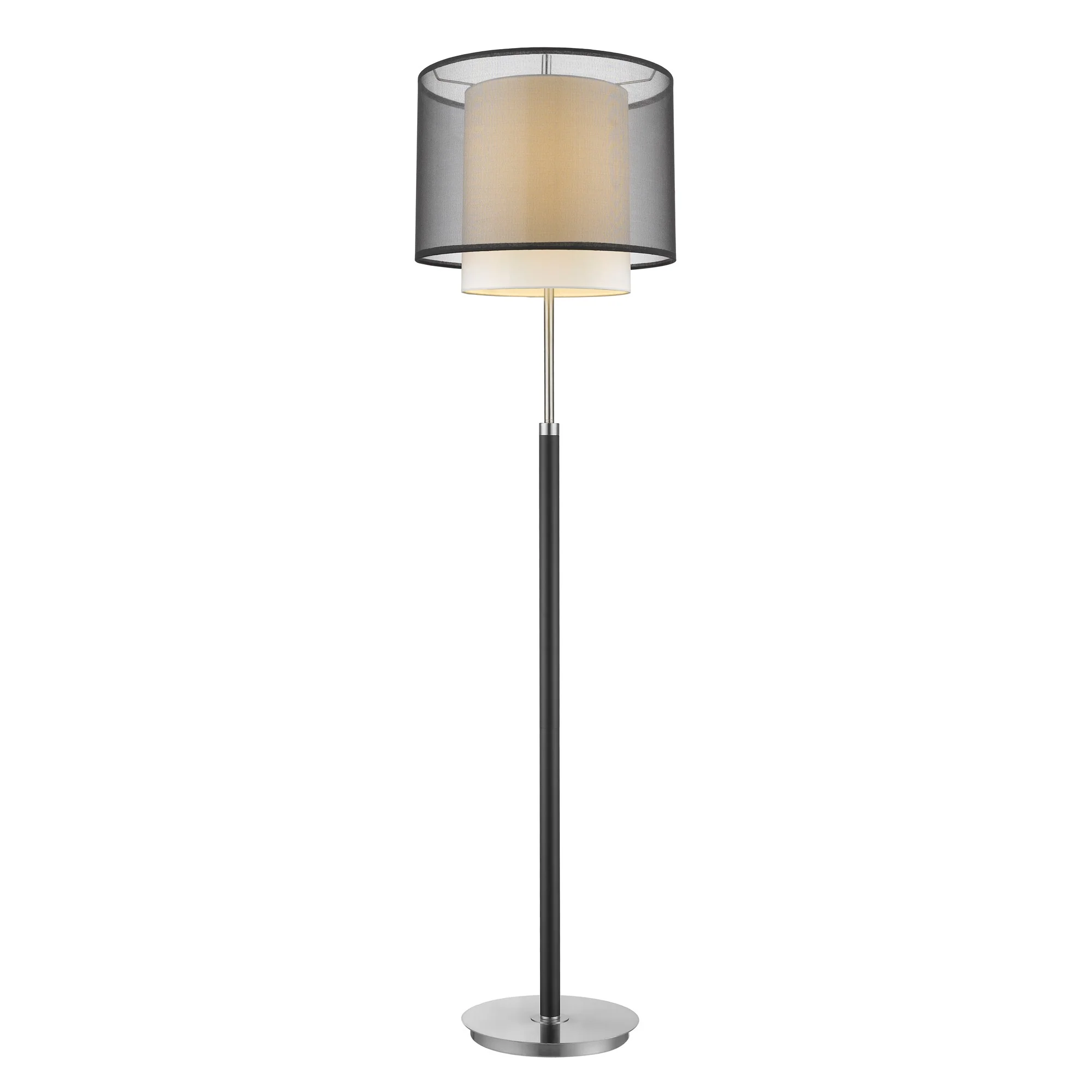 Roosevelt 1-Light Espresso And Brushed Nickel Floor Lamp With Smoke Gray Shantung Two Tier Shade By Homeroots - Image 2