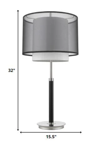 Roosevelt 1-Light Espresso And Brushed Nickel Table Lamp With Smoke Gray Shantung Two Tier Shade By Homeroots - Image 5